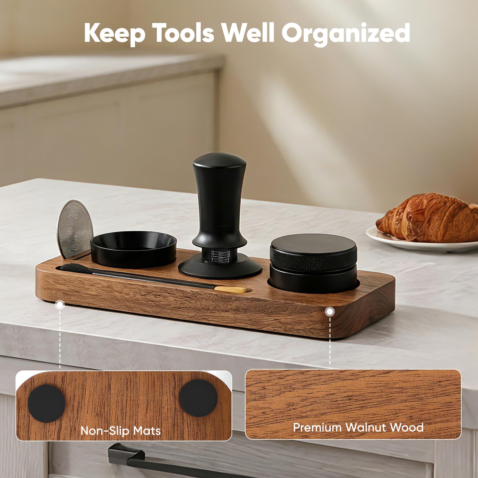 Prensador de Café, Tamper de Café de 51mm con EstacióN de Tamper, Nivelador de Café, Herramienta Wdt, Anillo Dosificador, Cepillo de Limpieza, Agitador, Pantalla de Disco