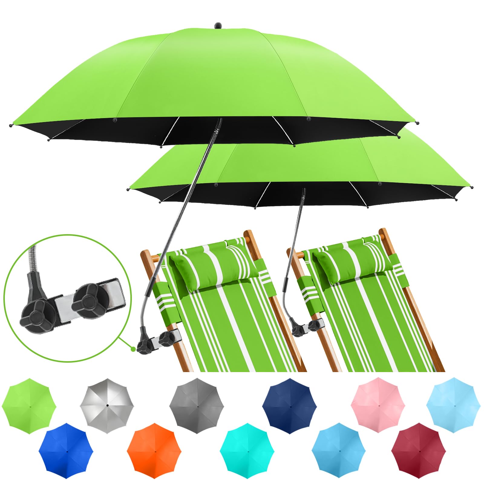 NBtoUS 2 PACK Beach Umbrella with Universal Clamp(green, Not Include Chair) โ image 1
