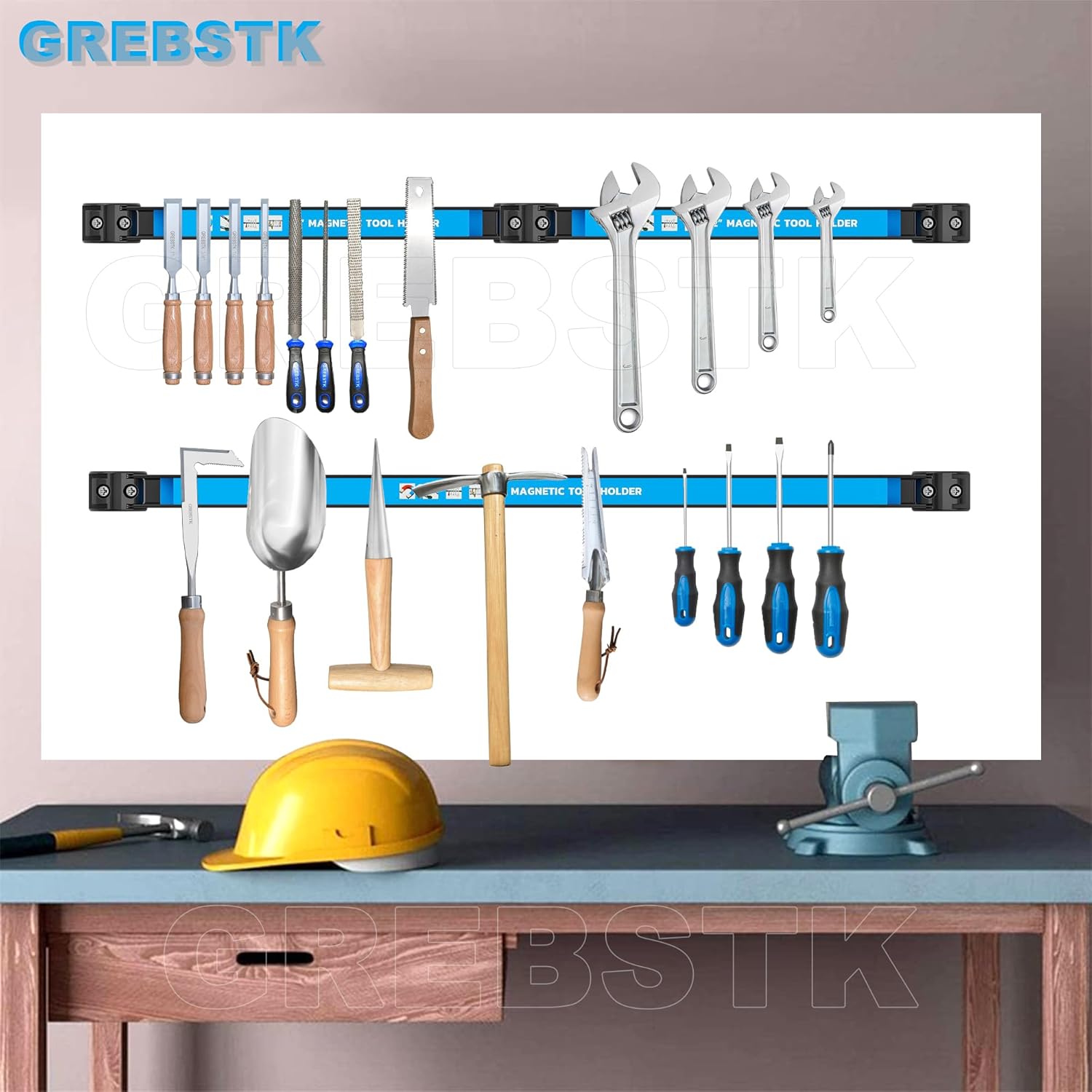 GREBSTK 24 IN Magnetic Tool Holder Strip Heavy Duty Magnetic Tool Bar Metal Tool Organizer Rack with Mounting Screws, 4PCS