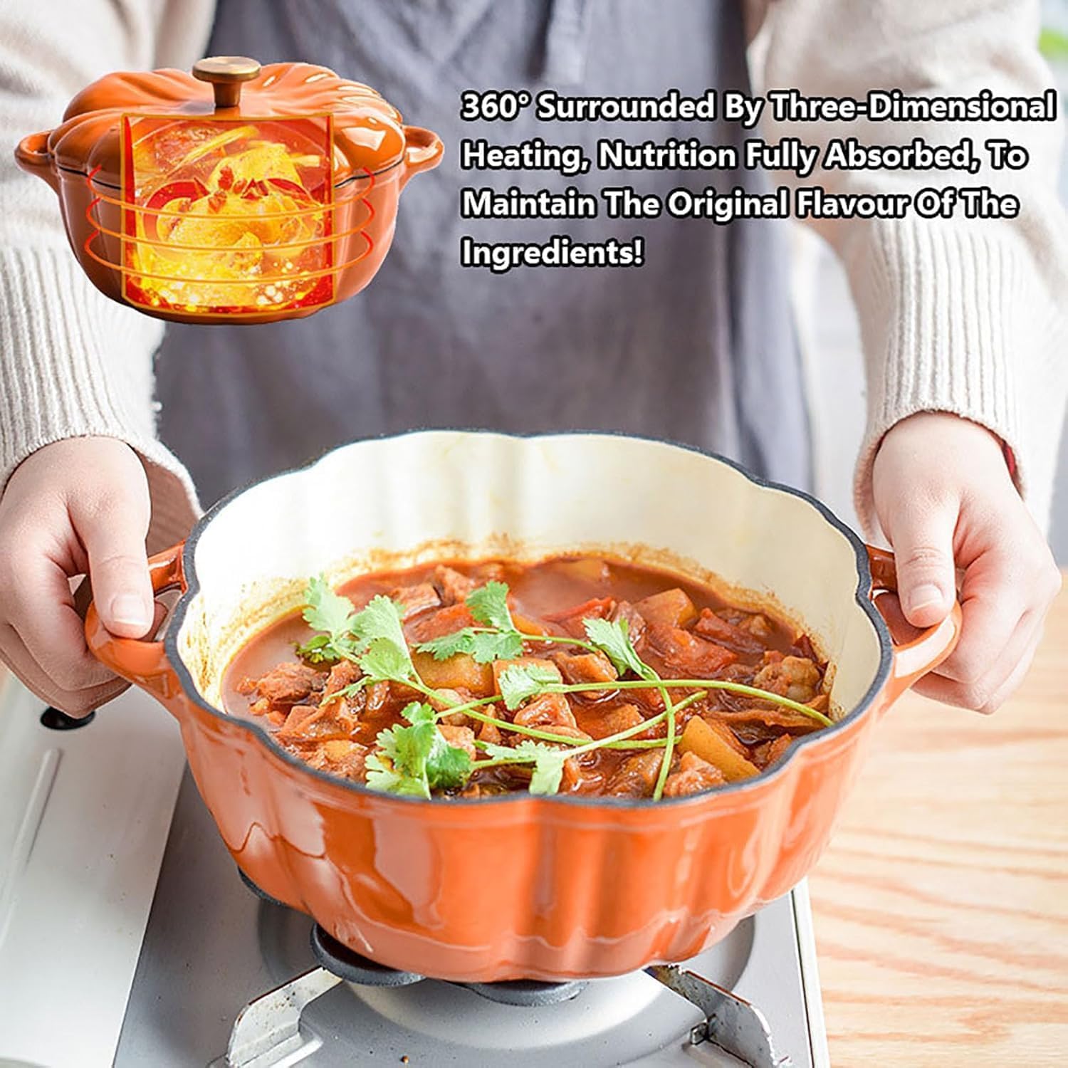 Casseruola di Zucca da 24 Cm, Padella di Salvataggio Rivestita di Smalto, Pentola in Ghisa con Coperchio, Pentola di Cottura Smaltata, Pentole da Cucina per Cucina Lenta, Cottura A Fuoco Aperto
