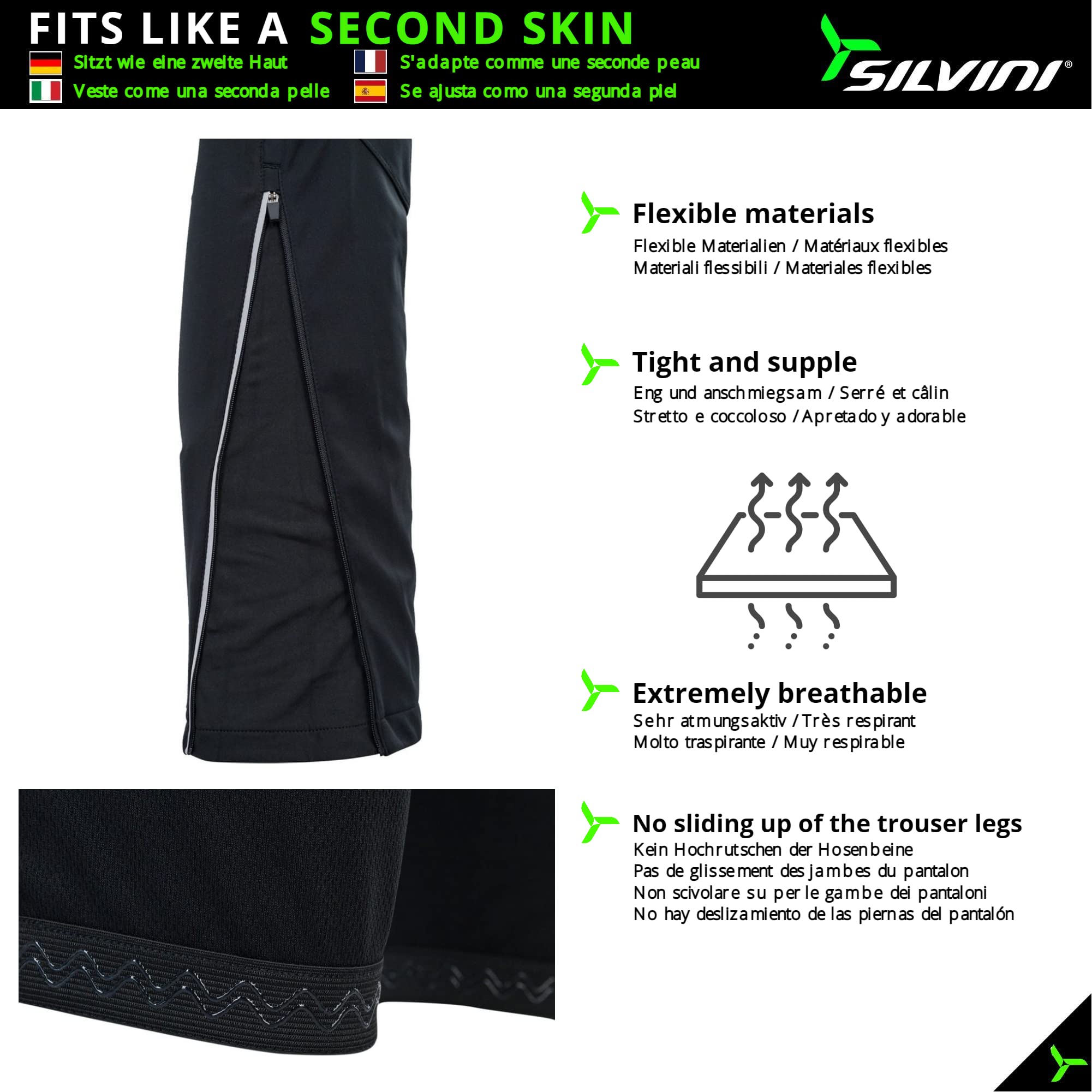 SILVINI SORACTE Skilanglaufhose Herren Fahrradhose lang Winter Herren Schneehose Herren Skitourenhose Herren Outdoorhose Herren wasserdicht CORSANO Laufhose Winter