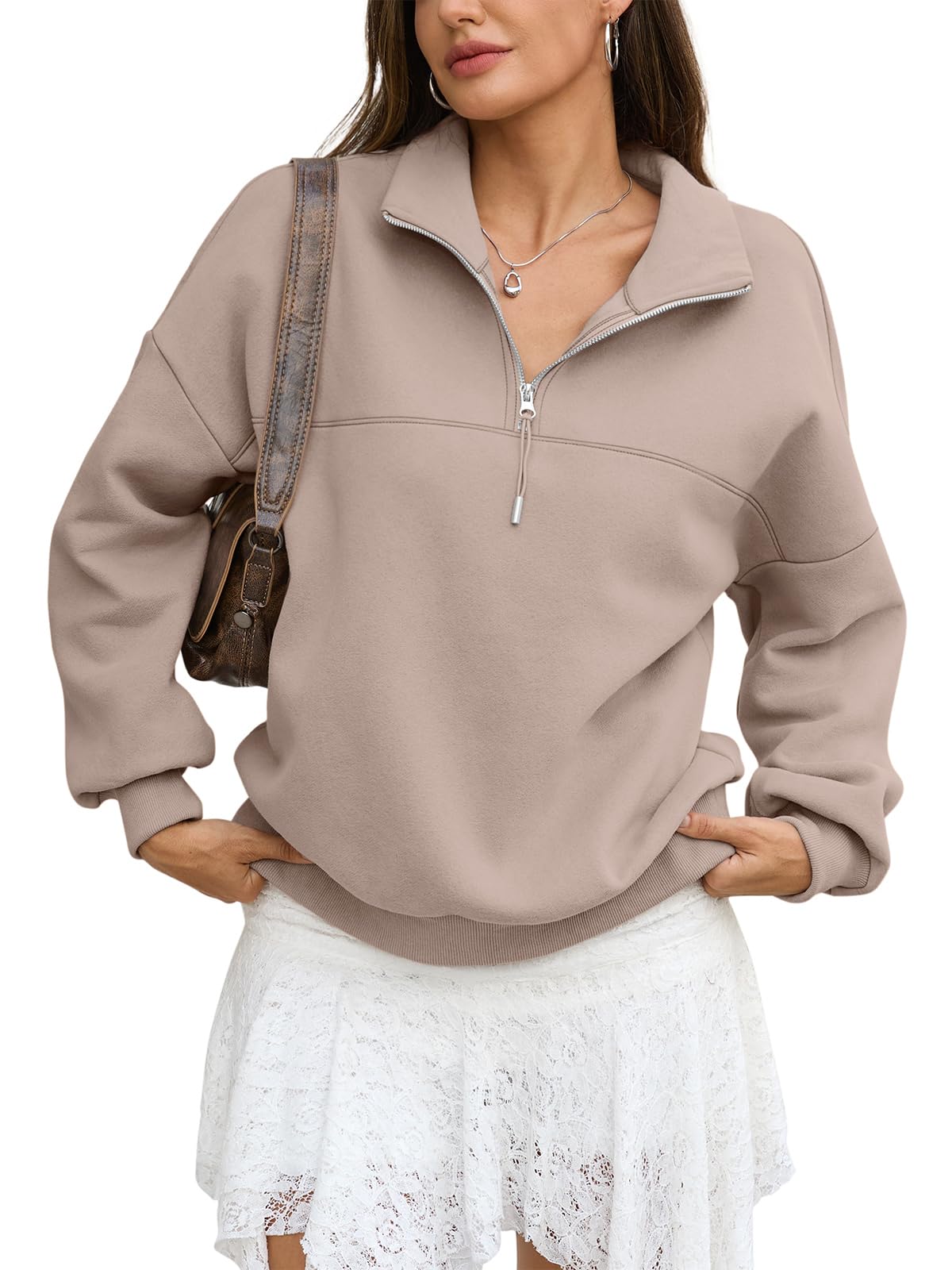 Womens Oversized Quarter Zip Sweatshirts Fleece Half Zipper Pullover Tops Fall Fashion Outfits Clothes 2026-image-23