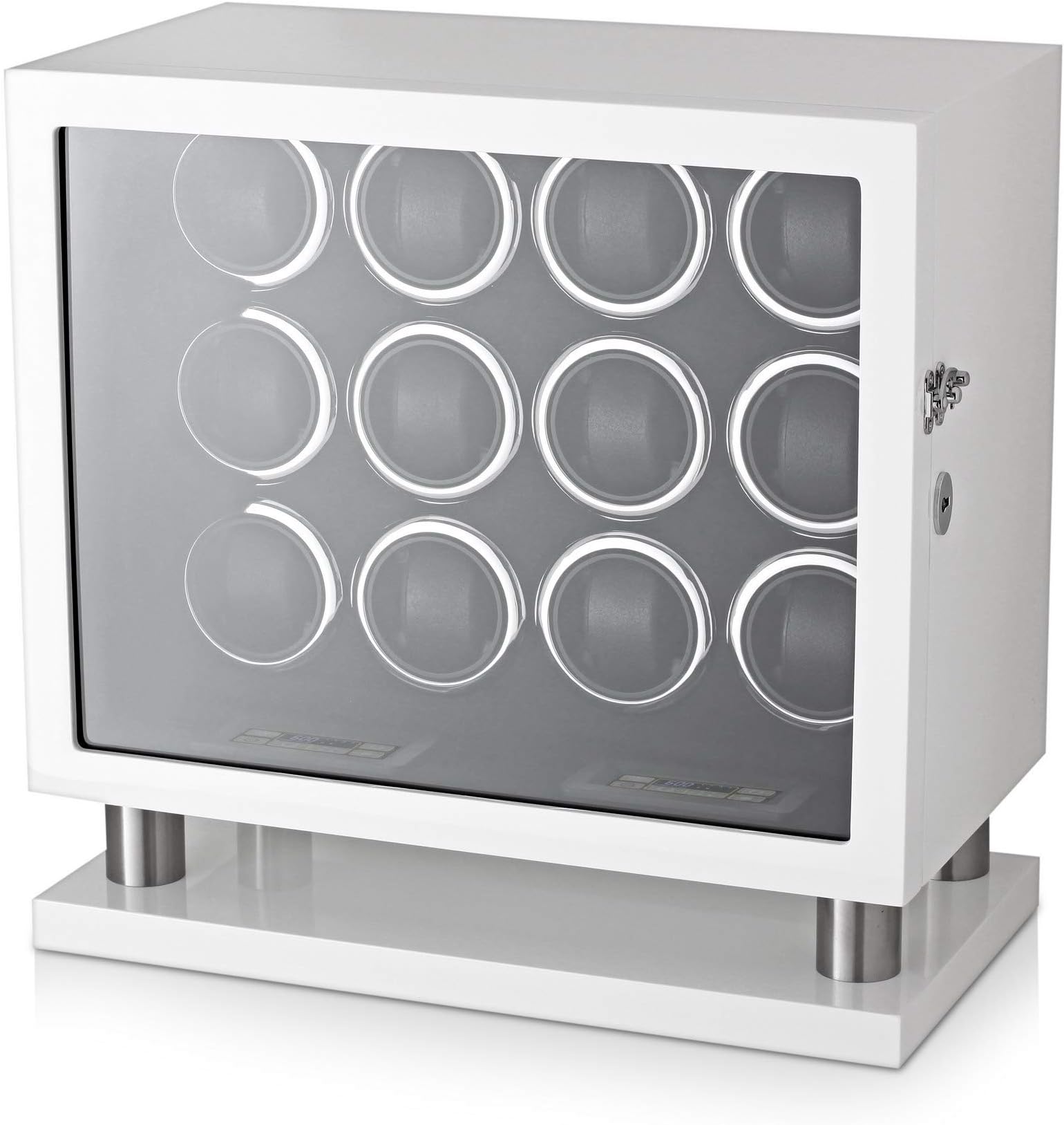 12 Watch Winder for Automatic Watches with LED Backlight and LCD Touchscreen Control (White + Black)