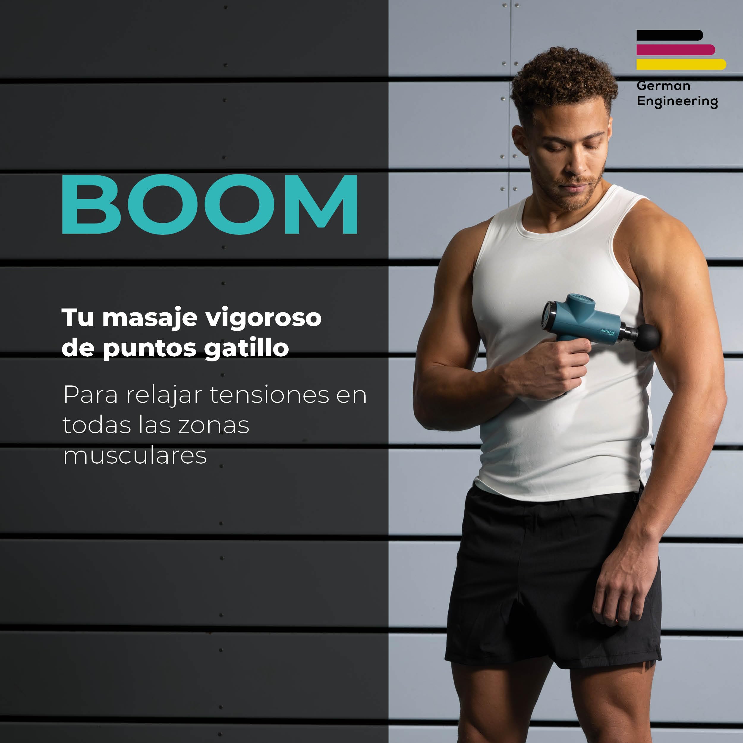 Beurer Antelope BOOM Pistola de masaje muscular, Massage Gun compacta con 4 accesorios, para relajación y regeneración, potente masaje de puntos gatillo, 5 niveles de intensidad y batería