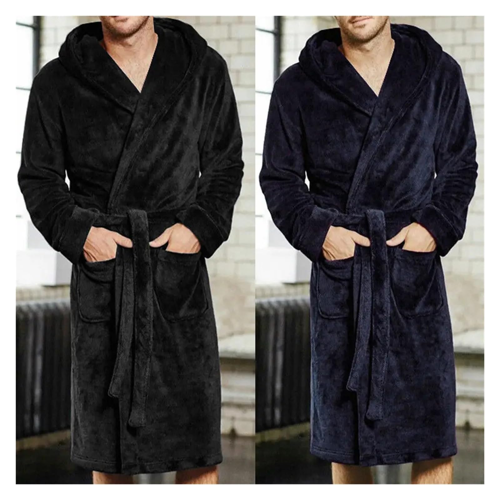 Albornoz Largo para Hombre Albornoz de Felpa for Hombre, con Fajas, Suave, Manga Larga, Dos Bolsillos Laterales, for Invierno, Liso, cálido, Tallas M-XXL