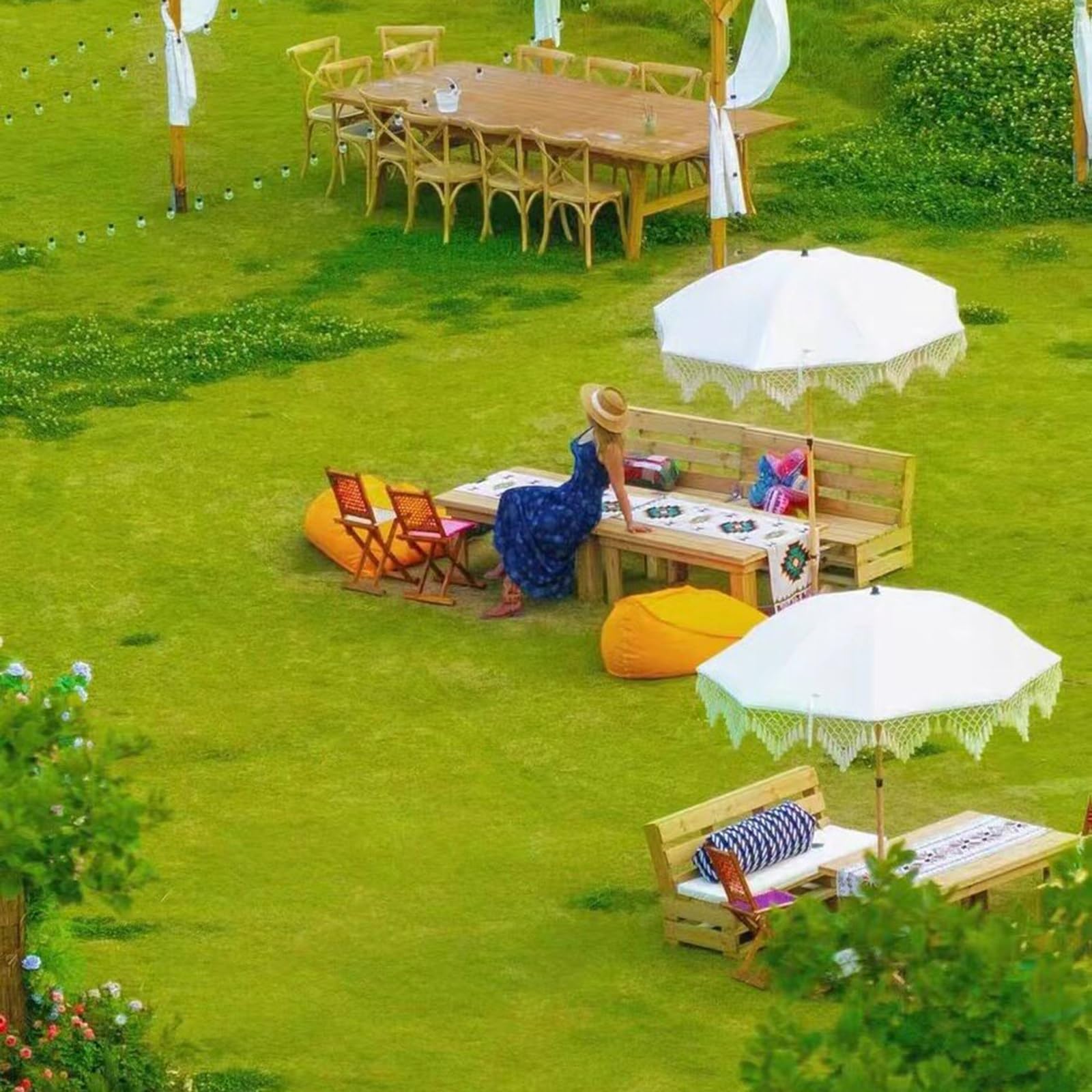 160cm|200cm Ombrellone da Esterno Beige in Macramé con Nappe, Design Triangolare Intrecciato con Frange, Ombrellone Inclinabile per Giardino, Spiaggia E Terrazza(200cm)