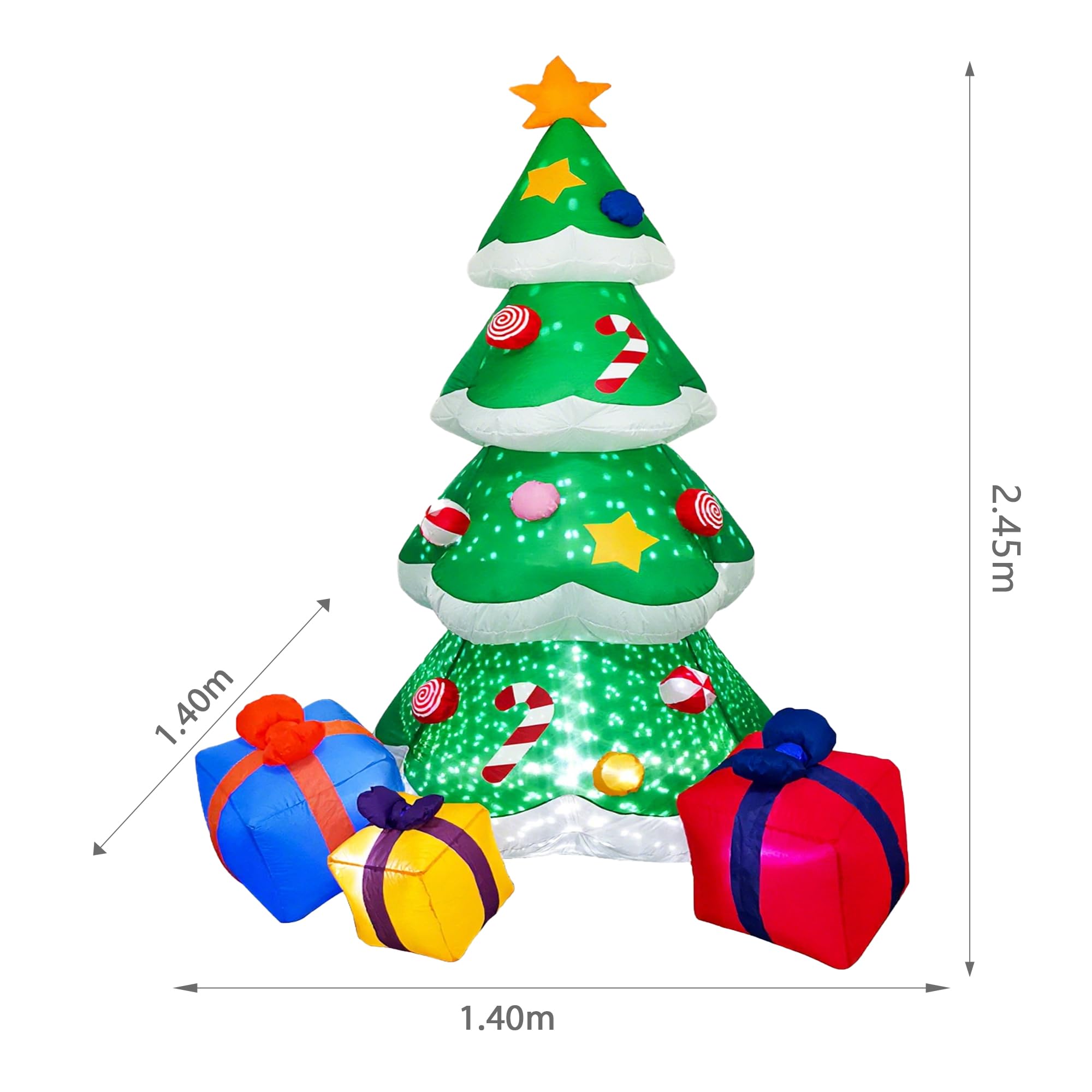 Árbol de Navidad Inflable con 3 Cajas de Regalo, Árbol de Navidad Grande con Luces, Construido en el Compresor de Aire, Decoración Inflable de Navidad para Patio, Jardín, Césped y Plaza