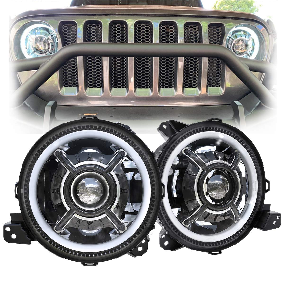 Buy 9 Inch Round LED Headlight DOT DRL Light Halo Bulb Kit Compatible