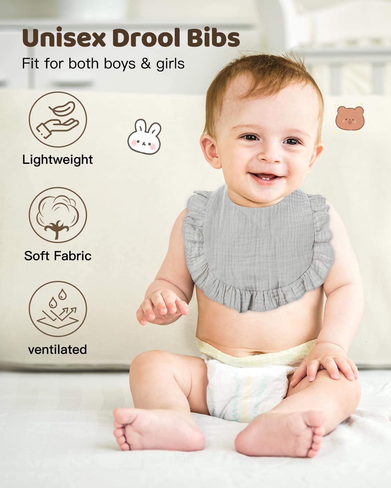 Lictin Bavaglini Neonato-Bavaglini Bambini,set di 8 bavaglini a bandana, 100% cotone, bavaglini morbidi per bambini, adatti per la dentizione dei bambini da 0 a 24 mesi