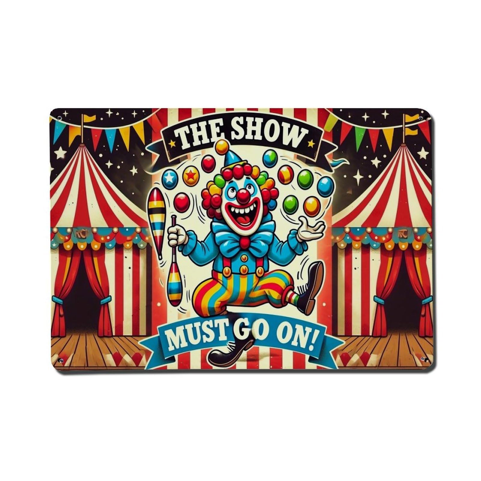 Circus Clown Juggling Balls Tent Vintage Tin Sign Retro Metal Wall Decor Metal Poster, Home Bar Garage Farmhouse Cafe Wall Art Decoration 8x12Inches