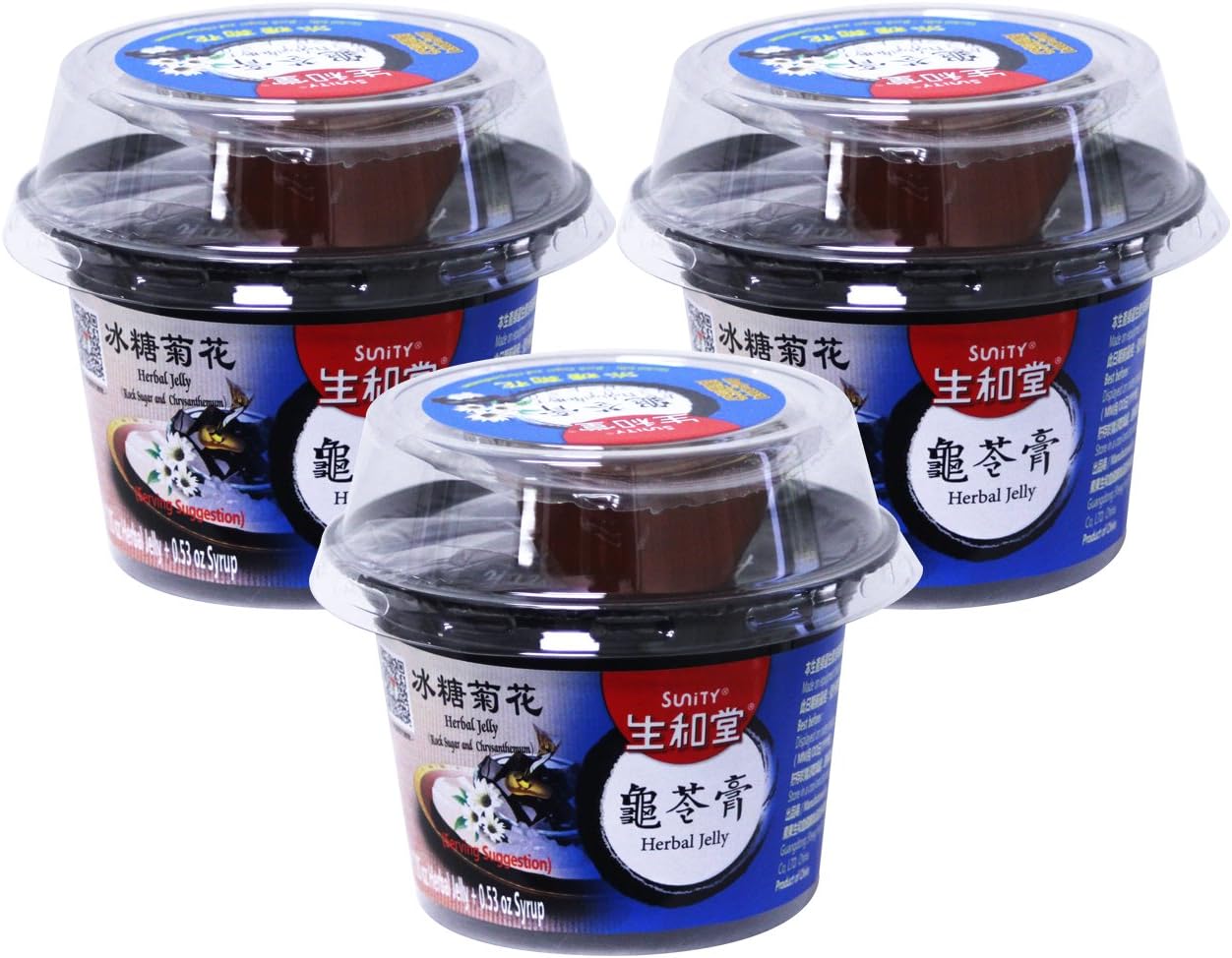 龟苓膏 Gui ling gao Chinese Herbal Grass Jelly 7.58 oz (Pack of 3) (Rock Sugar & Chrysanthemum)