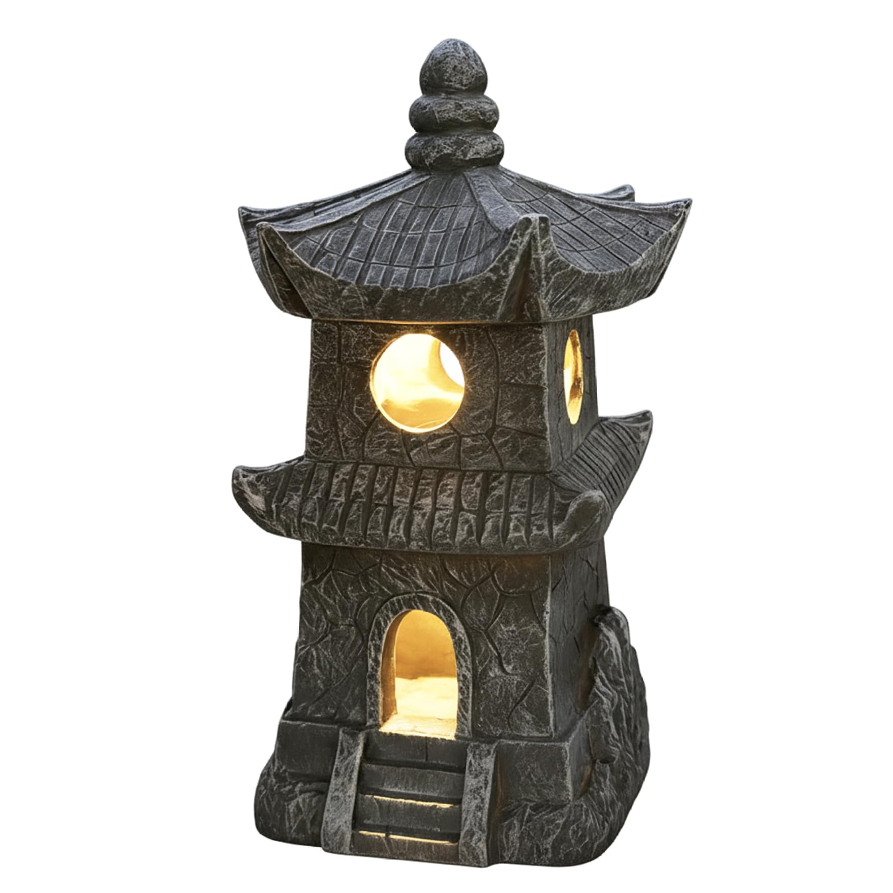 Ameble Pagoda Garden Statue - Resin Outdoor Zen Garden Decor with Auto On/Off, Water-Resistant for Patio, Yard, Lawn