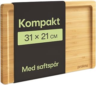 Bamboo Cutting Boards with Juice Slot - Compact 31.5 X 21.5 Cm - Reversible For Cutting And Serving Vegetables, Meat And More - FSC® Certified - Space Saving And Practical