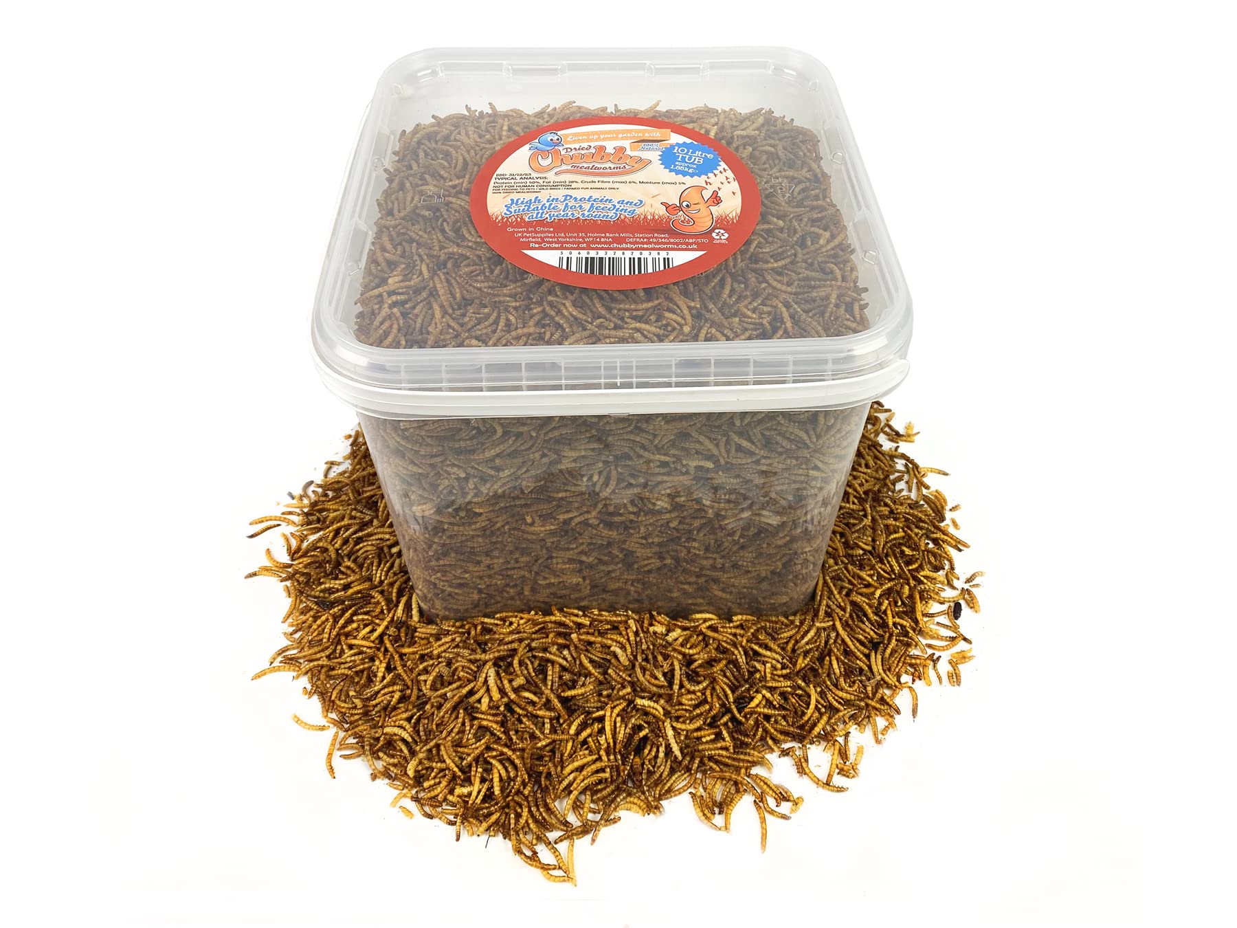 Chubby Mealworms (10 Litres), Dried Mealworms For Wild Birds, Protein Rich Meal Worms, High Energy for Birds, Reptiles, Gecko, (approx 1.85kg) — image 1