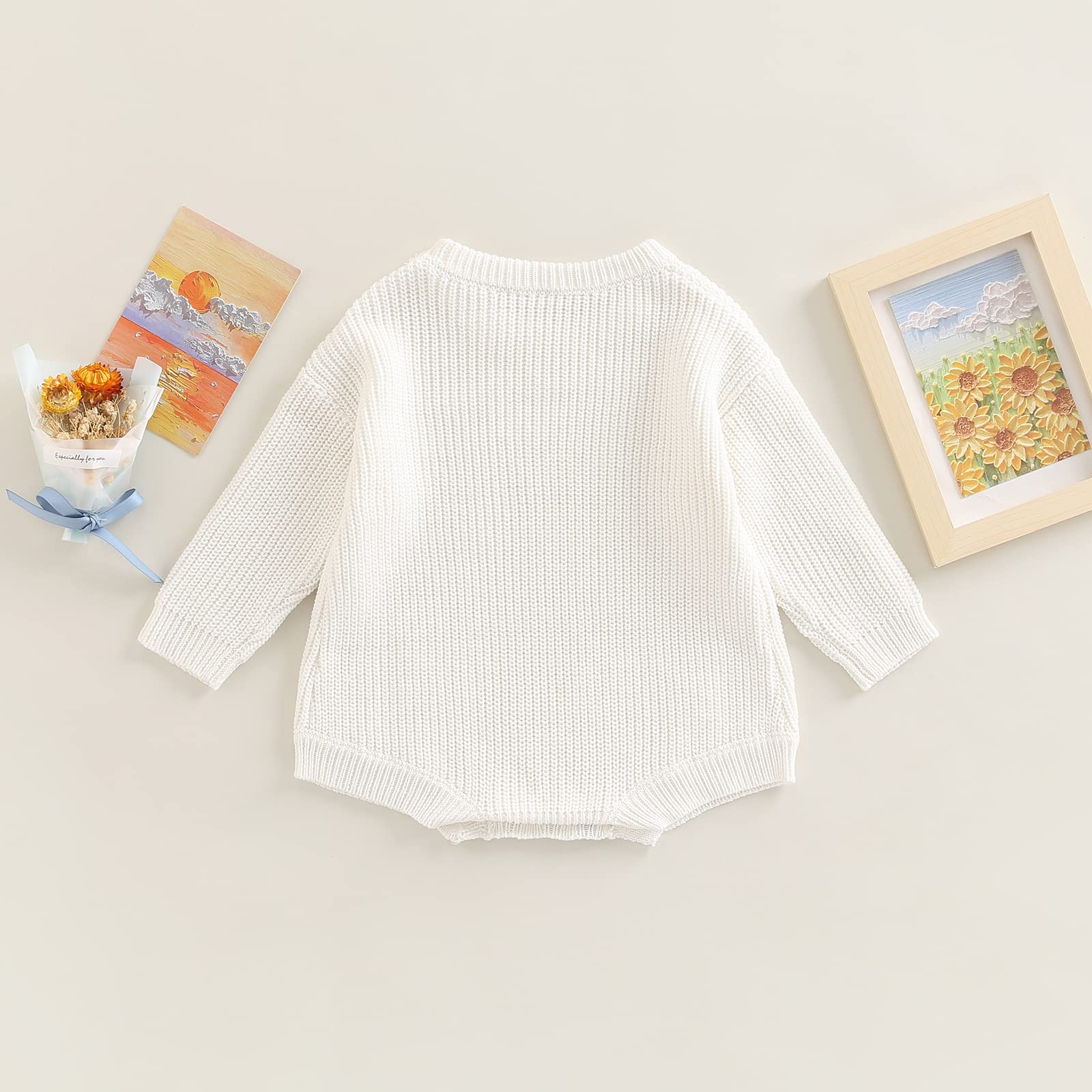 Merqwadd Baby Sweater Boy Girl Winter Clothes Knit Oversize Romper Warm Crewneck Long Sleeve Top Onesie for Toddlers (White,0-3 Months)