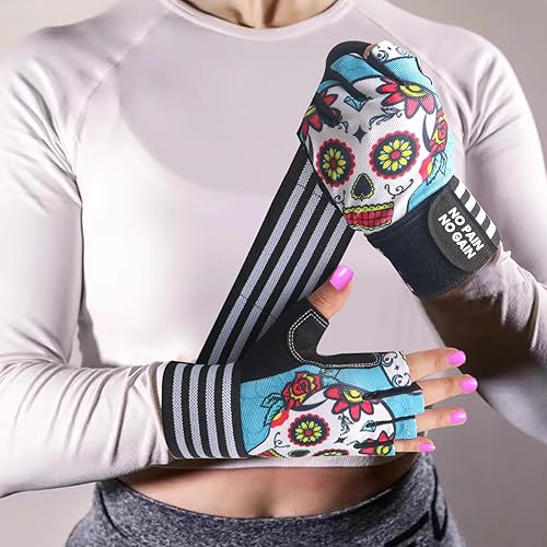 Miniatura 4 de Guantes de levantamiento de pesas para mujer, entrenamiento de gimnasio con soporte de muñeca, guantes acolchados de medio dedo para ejercicio de