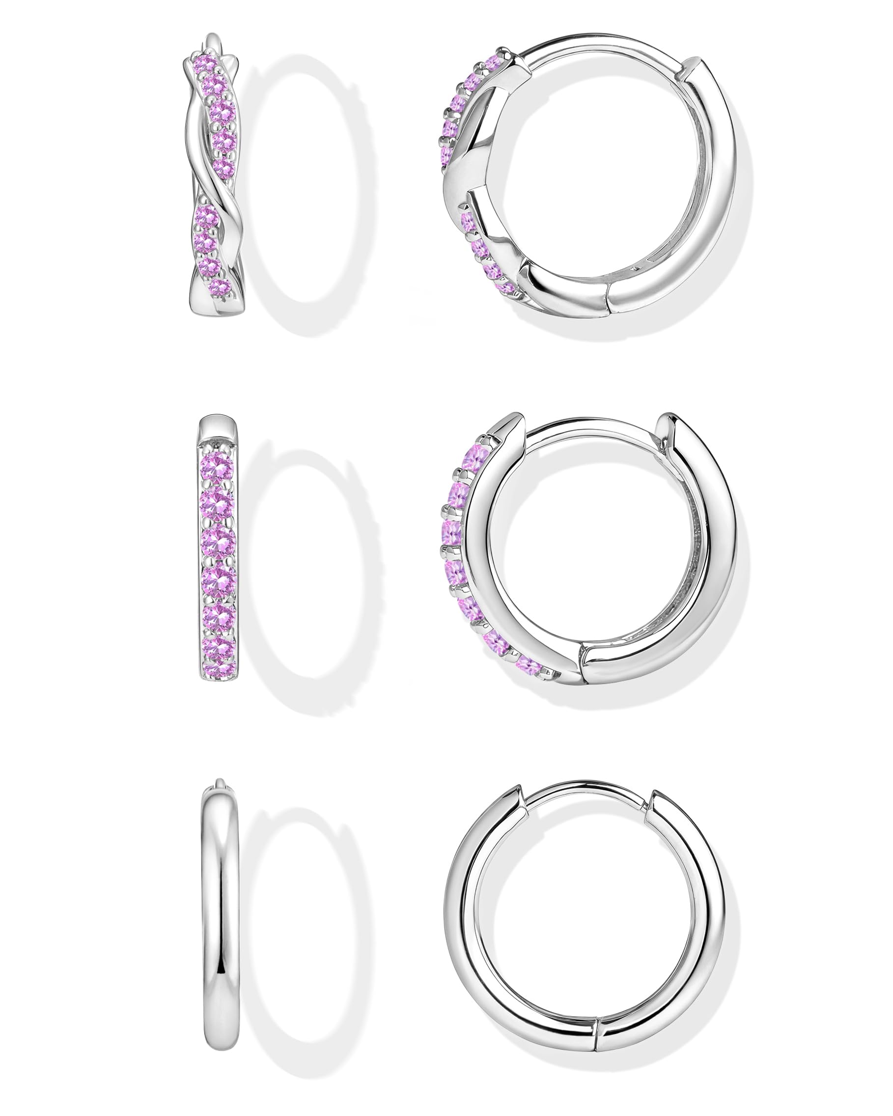 Inerney Gold Huggie Hoop Earrings Set for Women, Dainty Small Sterling Silver Earring Stacks Hypoallergenic Jewelry for Multiple Piercings, Trendy Twisted Cute Cartilage Hoops Birthstone Gift 3 Pairs