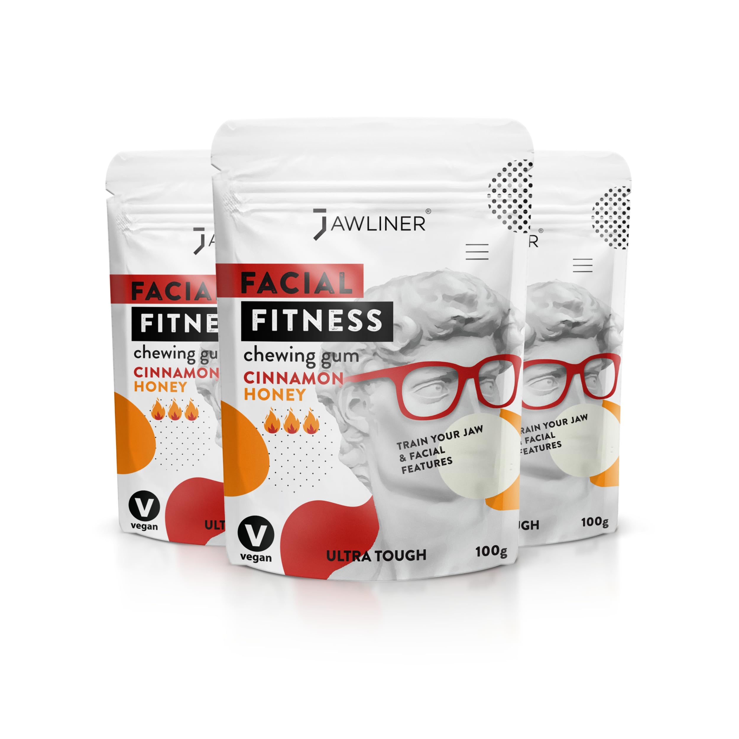 Jawliner® - Pioneers the Toughest Handmade 15x Harder Jawline Gum Includes 12 Weeks Coaching - Sugar-Free Cinnamon Honey Chewing Gum - Jawline Exerciser for Mewing & Shaping the Jaw (6 Months Pack)