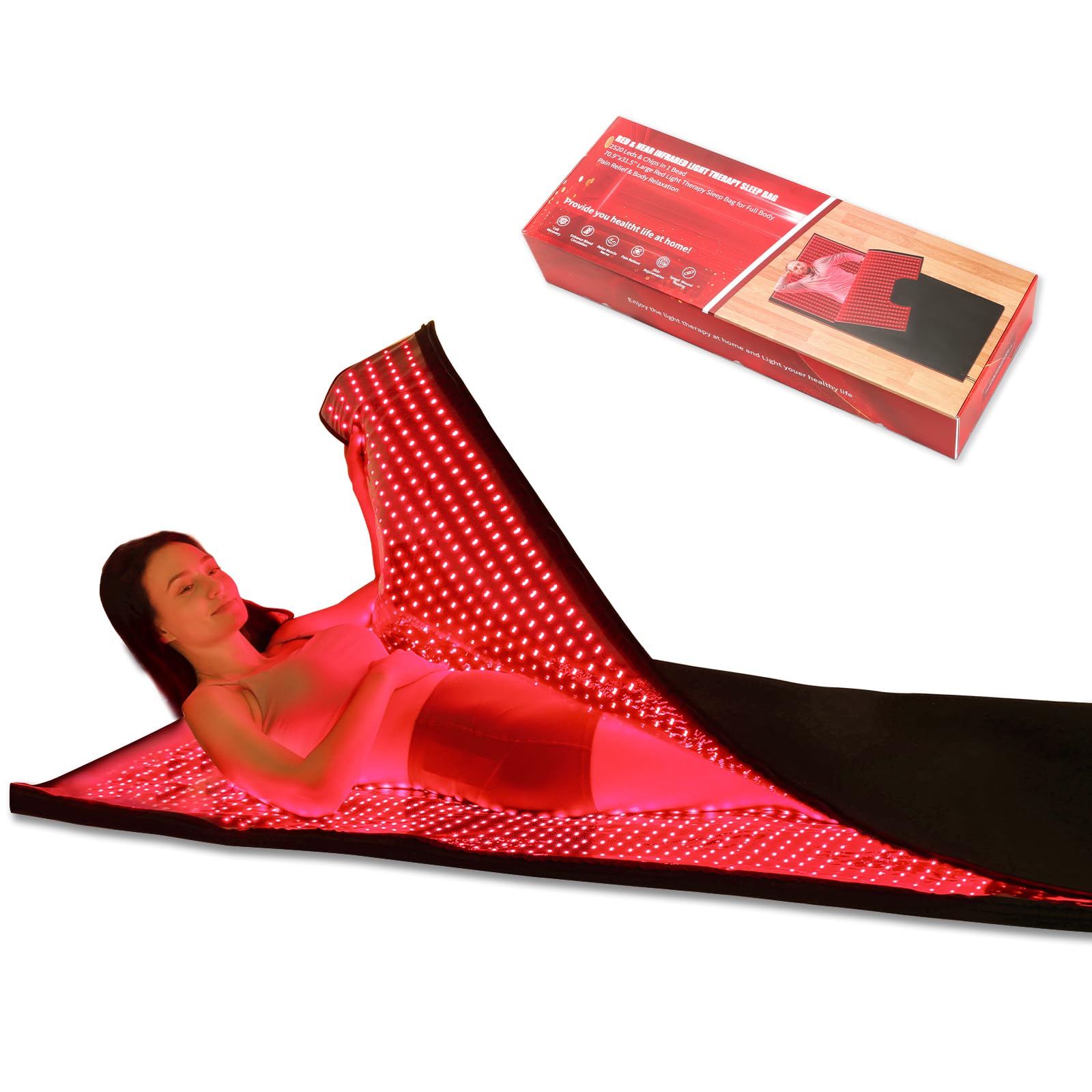 MEGELIN Bolsa de terapia de luz infrarroja roja para todo el cuerpo, manta terapia luz roja, 180 x 80 cm, 2520 LED para terapia de luz roja de cuerpo completo en casa