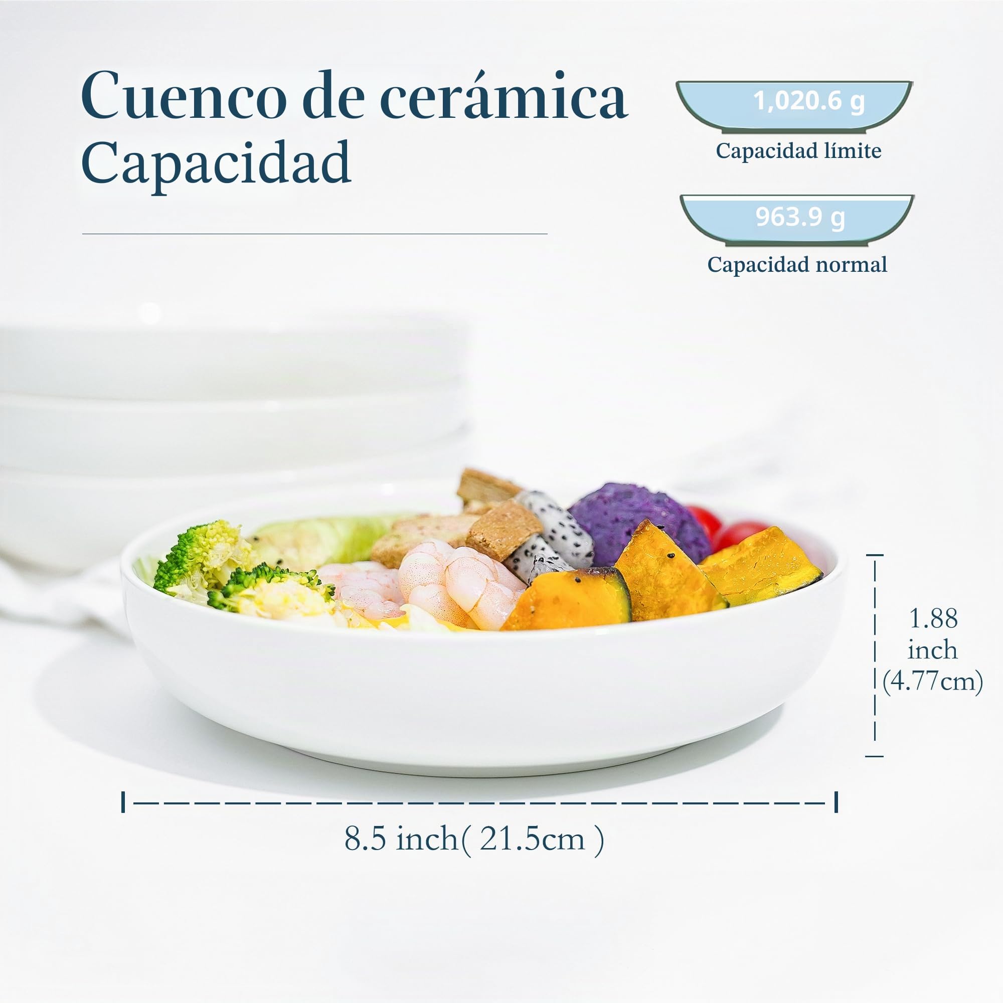 Jassceram Juego de 6 cuencos para pasta de 8.5 pulgadas, cuencos de porcelana de 36 onzas, cuencos grandes y anchos para cocina, vajilla redonda, lavavajillas, microondas, apto para horno, 21.5 cm,