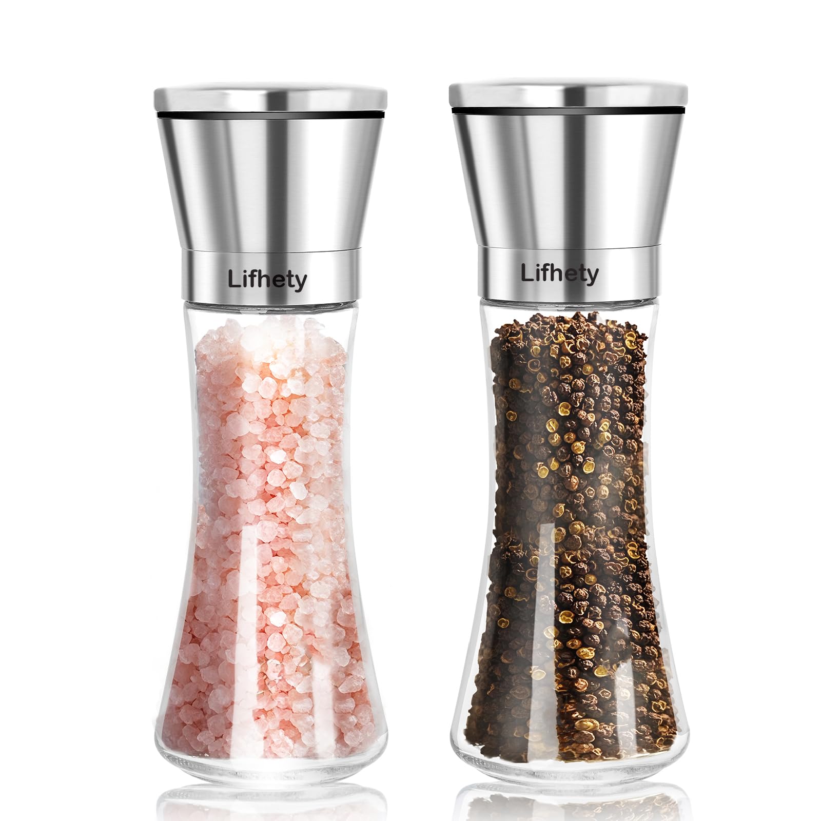 2 Pezzi Macina Sale e Pepe con Macinino Regolazione della Finezza in Ceramica, Macina Pepe Macinatore Manuale, Macinapepe Professionale