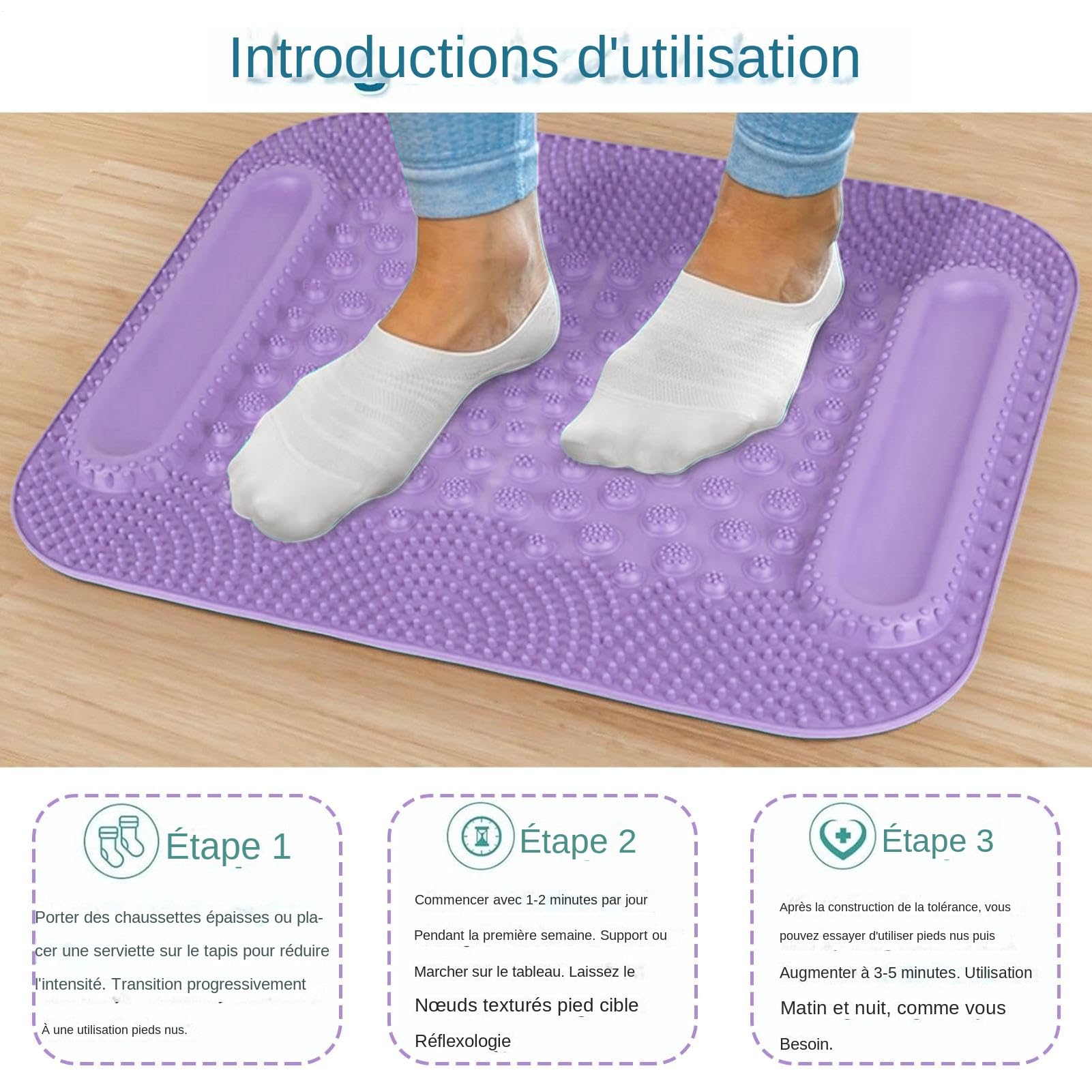 Tapis Masseur Pieds Stimulateur jambes double rail à billes 5 zones