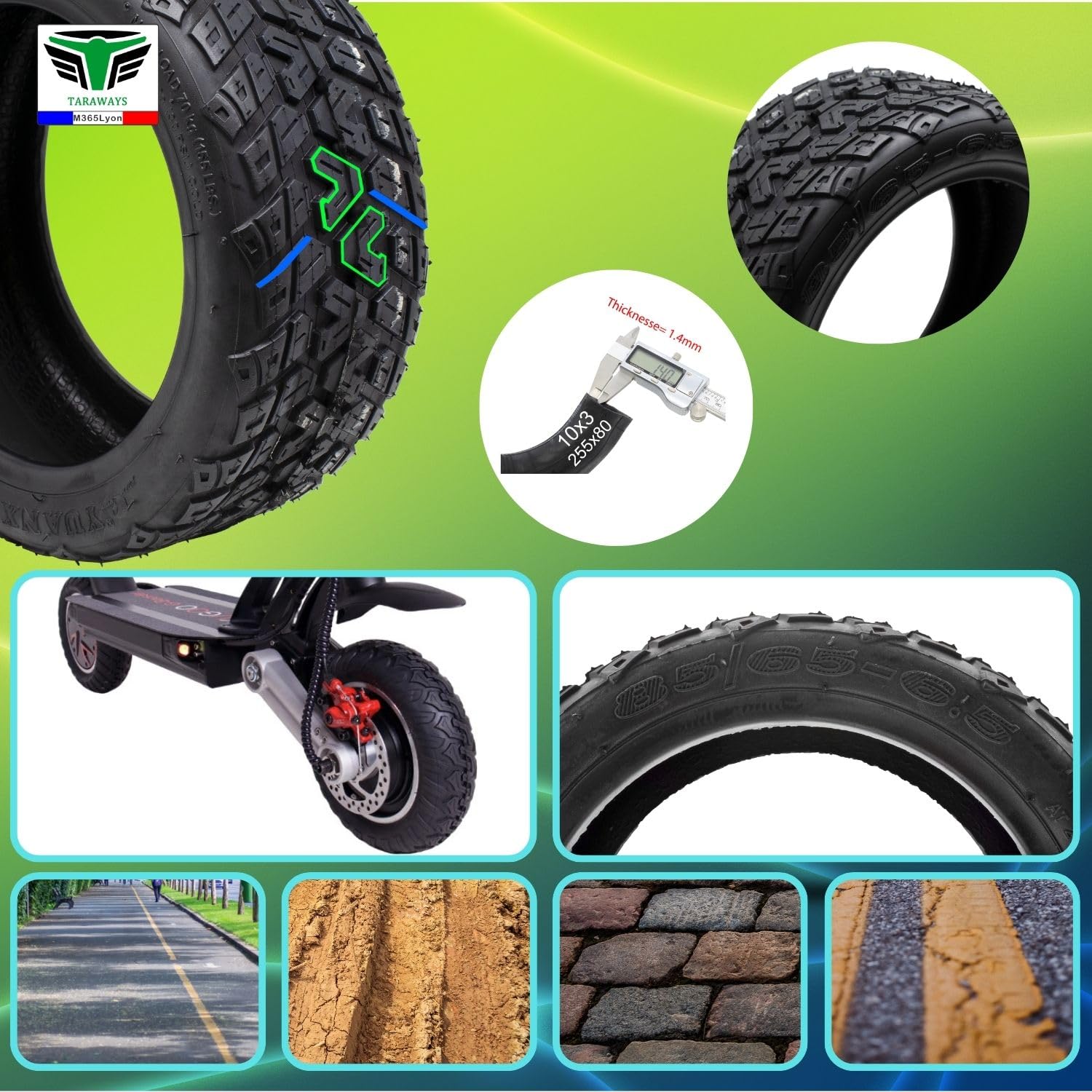 Neumático 85/65-6.5 para patinete eléctrico kugoo G Booster - G2 pro - Air Rise 800w E-road Gigawatt - E-road S5 - S6 - Hikerboy Air Rise - Hikerboy Urban Turbo (Tire and Tube)