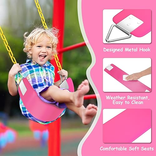 Miniatura 3 de AGPTEK Asiento de columpio, 30.4 x 6 x 0.27 pulgadas, columpio de patio para niños y niñas y adultos con anillo triangular de metal, rosa (límite de