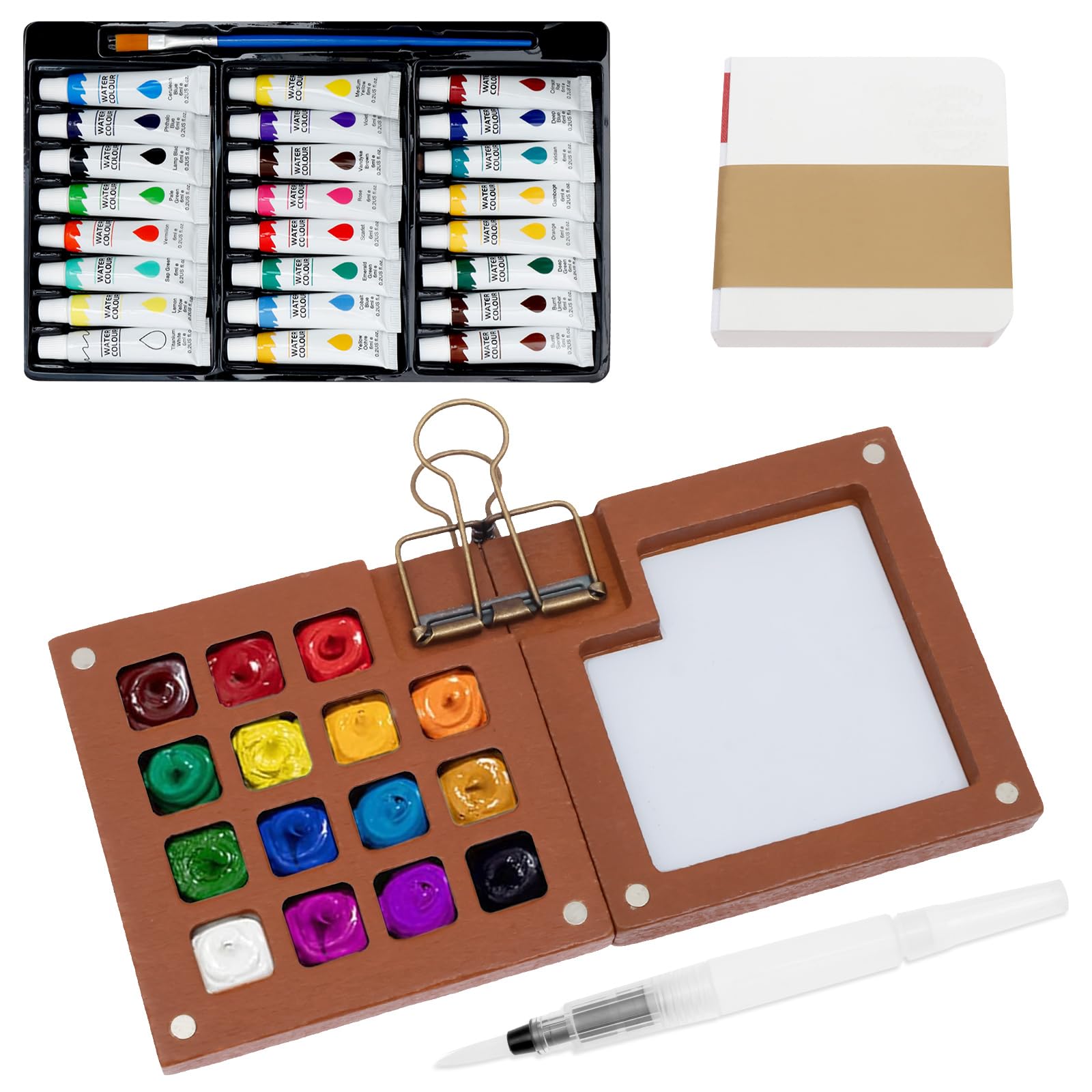 Set De Acuarelas De Bolsillo Tobios – 8 O 15 Colores Con Paleta Plegable, Cuaderno Y Pincel De Agua, Ideal Para Viajar Y Pintar Al Aire Libre