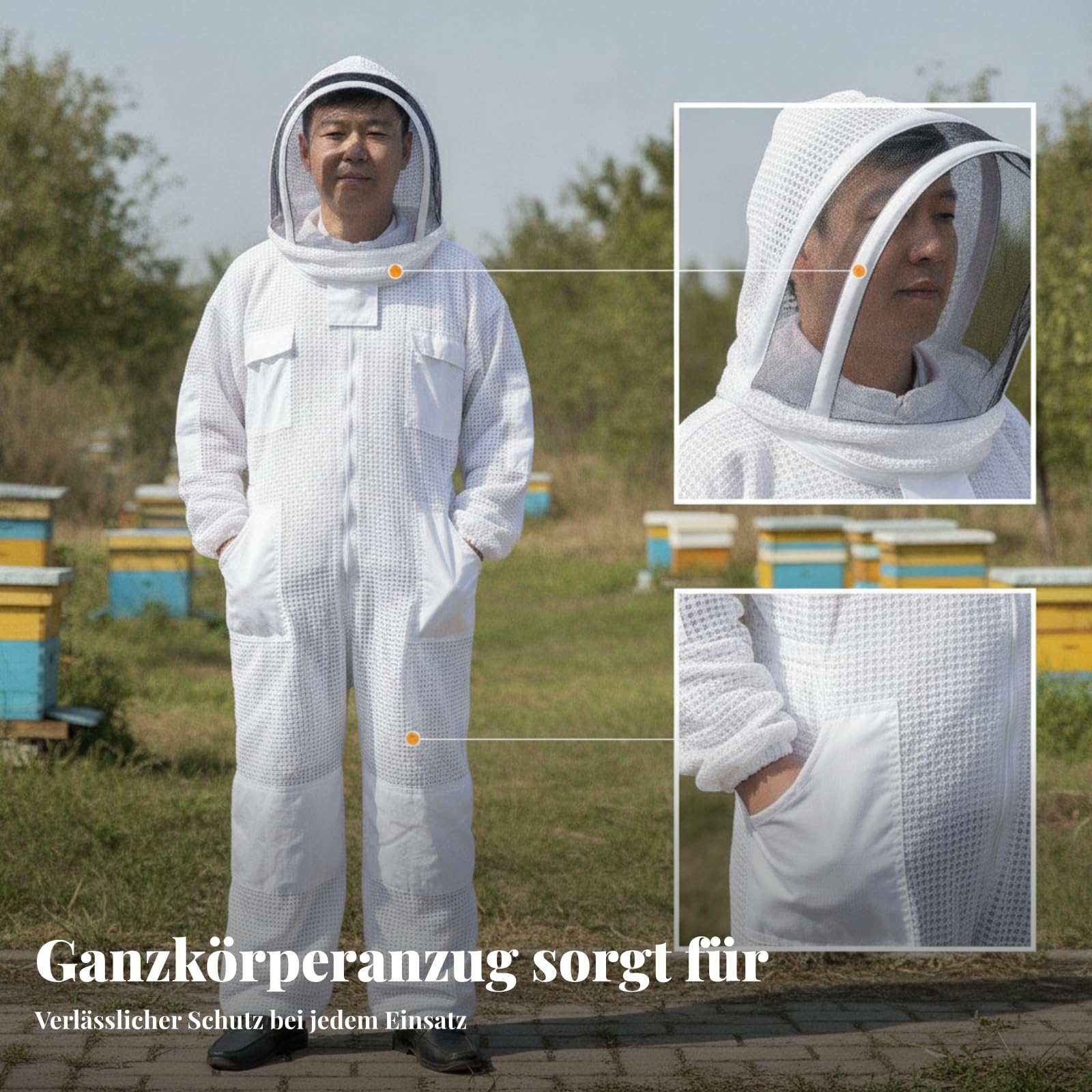 Imkeranzug mit Schleier elastische Bündchen Imkerschutzanzug verstärkte Einsätze Imkeranzug für Bienenhalter
