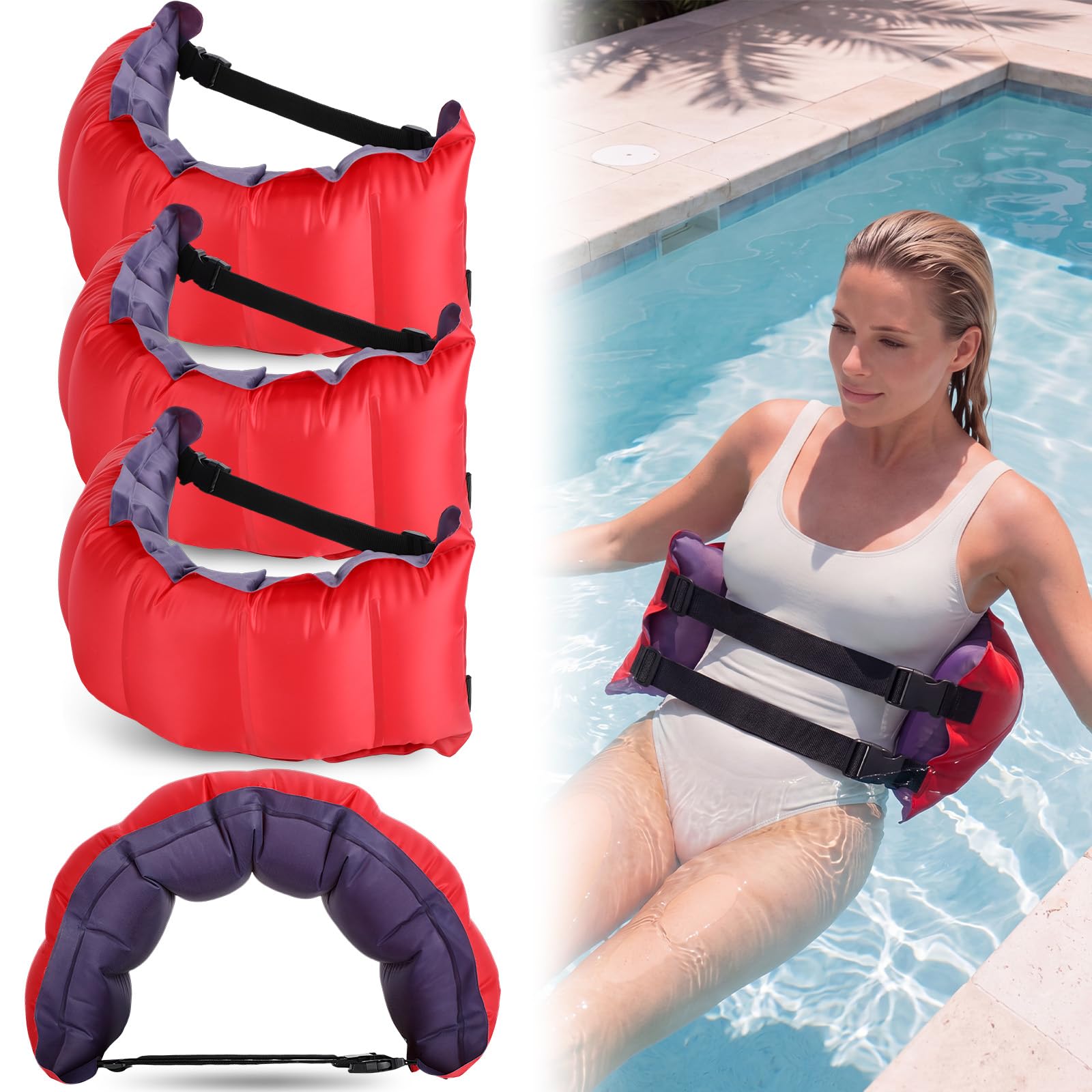 Lewtemi Ceintures de natation gonflables pour piscine - Ceinture de flottaison portable - Ceinture de flottaison réglable - Ceinture d'entraînement de natation avec boucle et corde