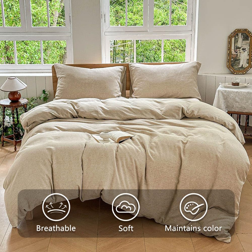 100% French Flax Linen Duvet Cover Set King, 3-Piece Soft Breathable Cooling Bedding for Hot Sleepers, Natural Washed Linen with Zipper Closure & 8 Corner Ties (King, Natural Linen)