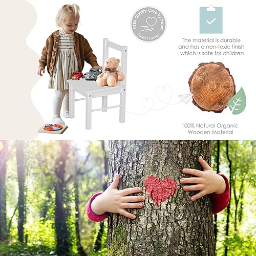 Miniatura 4 de UTEX Par de sillas de madera para niños para jugar o actividad, juego de 2, color blanco