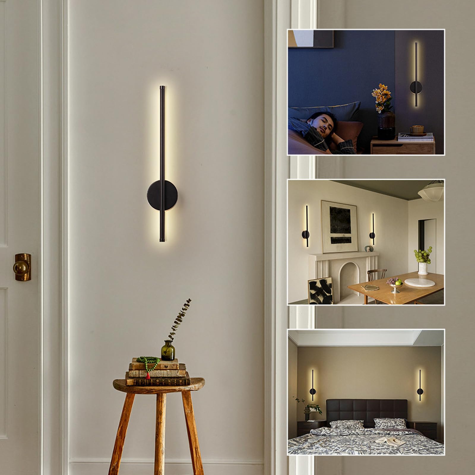 LED Innen Wandleuchte mit Fernbedienung Dimmbar Wandlampe USB Aufladbar Magnetisch Wandbeleuchtung mit Touch Control Schalter Eisen Aluminium für Wohnzimmer Schlafzimmer (80cm,Schwarz)