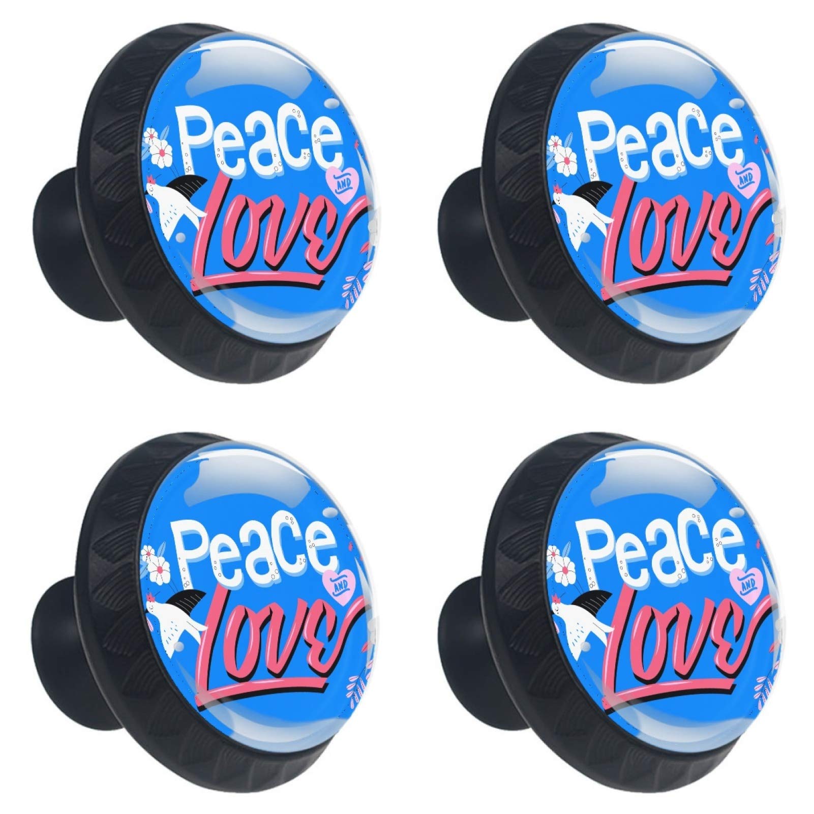 Bouton de meuble bleu 30mm en verre Love Peace lot de 4 pour tiroir