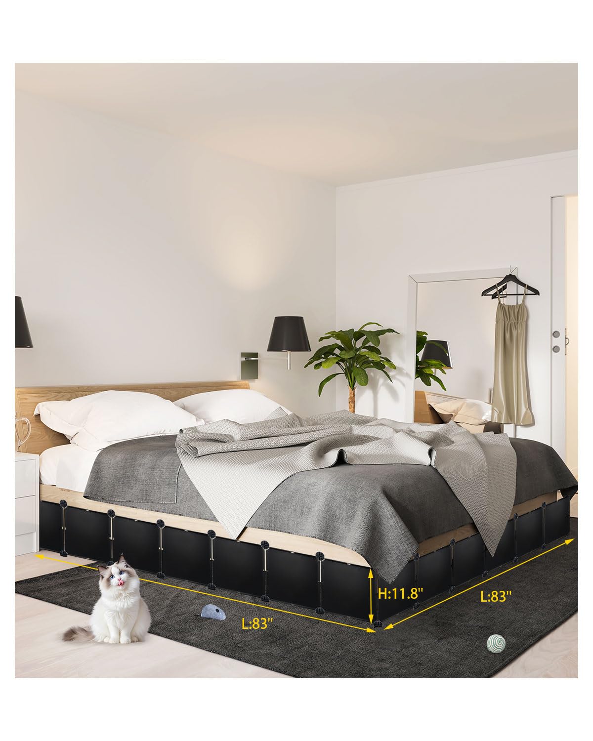 Hiflora Under Bed Blocker for Pets, Easy to Install 14 Pack Under Couch Blocker, 166" Bed Blockers for Under Bed, Expandable Design, Blocks Dogs Cats