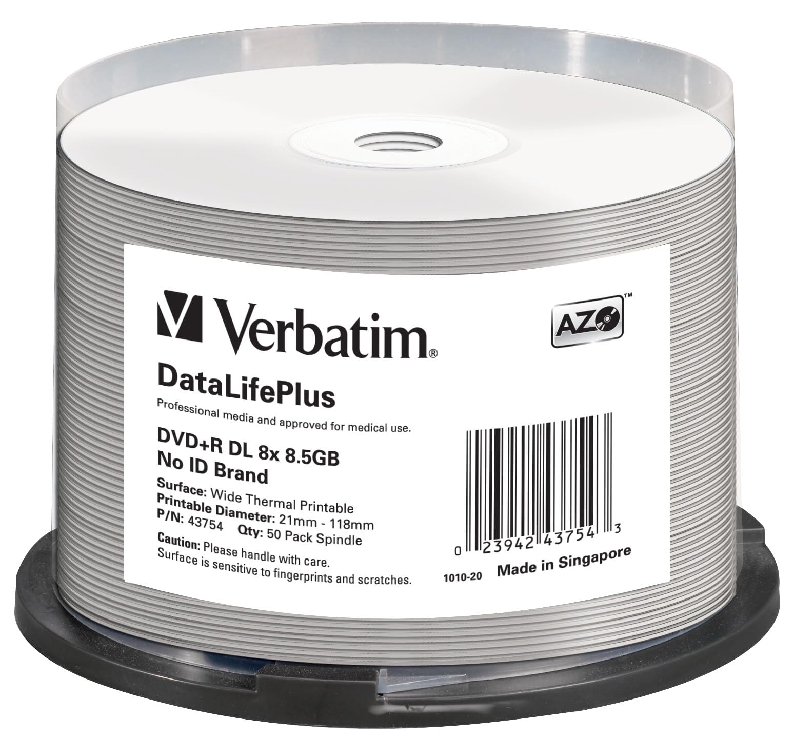 Verbatim DVD-R 8x Double Layer Wide Thermal Printable 8.5GB, DataLifePlus, 50er Pack Spindel, DVD Rohlinge thermal bedruckbar, 8-fache Brenngeschwindigkeit, DVD-R printable, DVD leer
