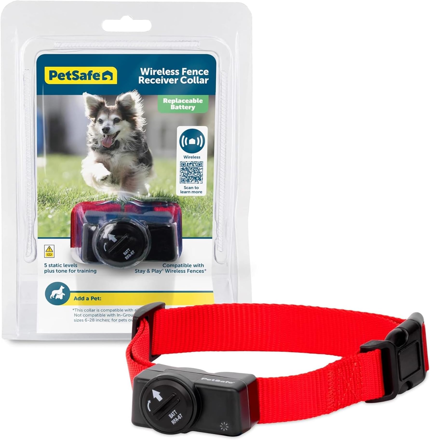 Wireless Pet Containment System Receiver Collar - Battery-Operated & Waterproof - Adjustable Receiver Collar with 5 Correction Levels - for Dogs 5lb+