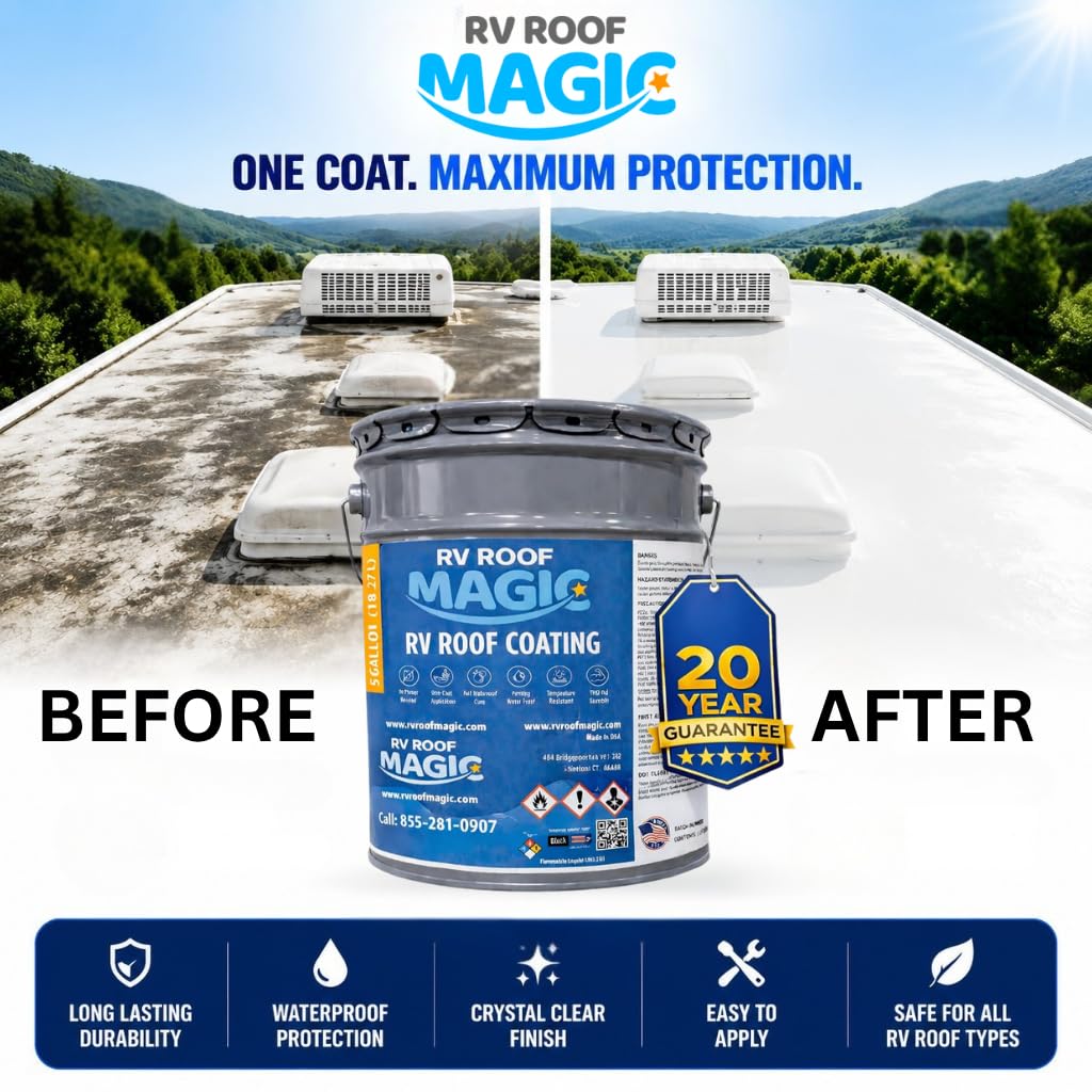 Best RV Roof Coating to Protect Your Roof from Water Leaks|Apply On All Type of Roof|One Coat Application - No Primer Need - UV Resistant | Perfect for RV Roof Repair | 5 Gallon Pail