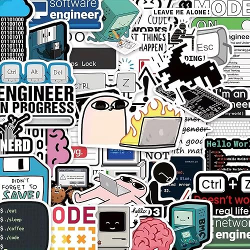 50 قطعة - ملصقات مهندس برمجيات مضحكة - ملصقات برمجة الترميز للابتوب - ملصقات تقنية - المطورين - طلاب علوم الكمبيوتر - محترفي تكنولوجيا المعلومات - هدايا المهووسين للرجال والنساء - 50 قطعة - الترميز