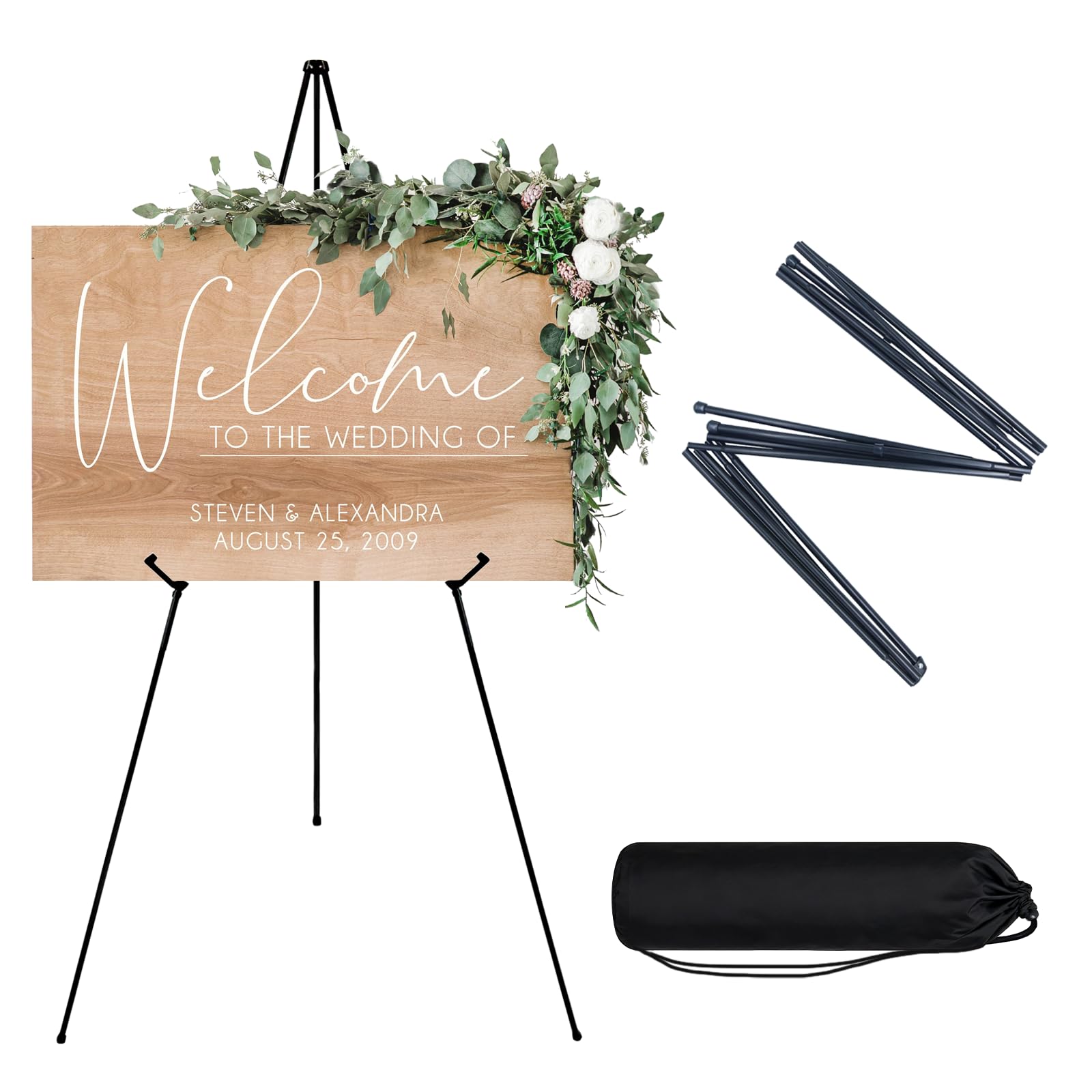 Photo 1 of JEAWIWI 1 PCS Black Lightweight Easel Stand, 66 Inch Portable Display Easel for Posters, Foam Boards, Signs, Art Displays & Indoor Events with Carry Bags