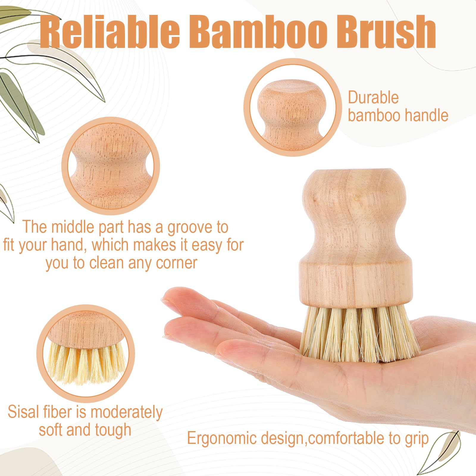 Lot de 12 brosses à récurer en bambou pour vaisselle, 2 brosses à vaisselle naturelles avec poils en sisal, brosse à vaisselle en bois pour casseroles, poêles et légumes, outils de