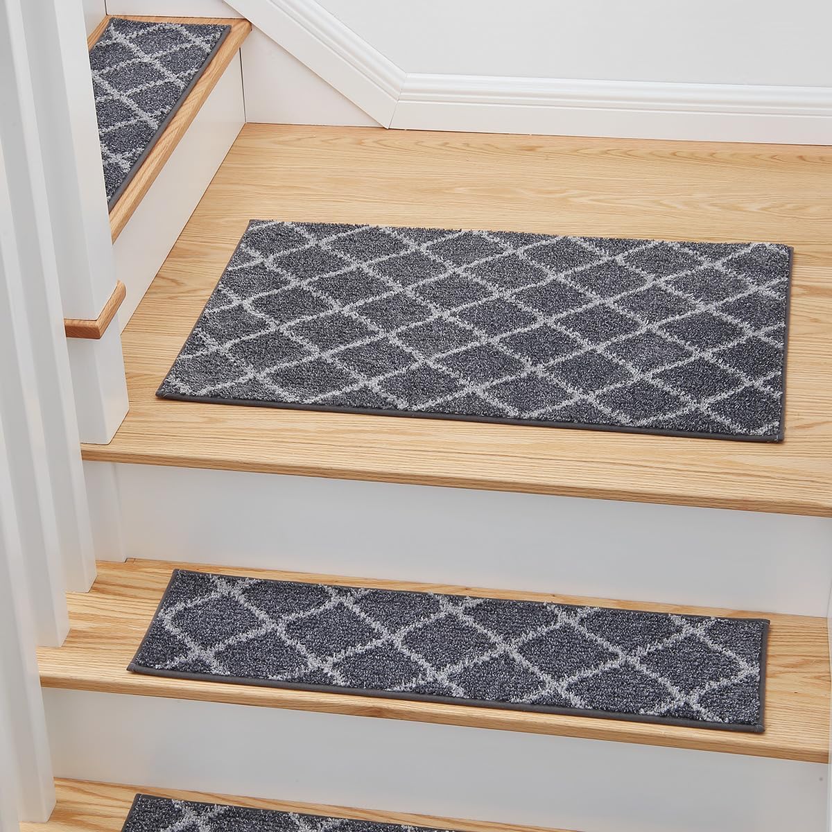 MBIGM Non-Slip Carpet Stair Tread Mat 20" x 32" Landing Rug - Matching Mat Soft Plush Comfort Non-Skid Safety Rug Slip Resistant - Light Gray