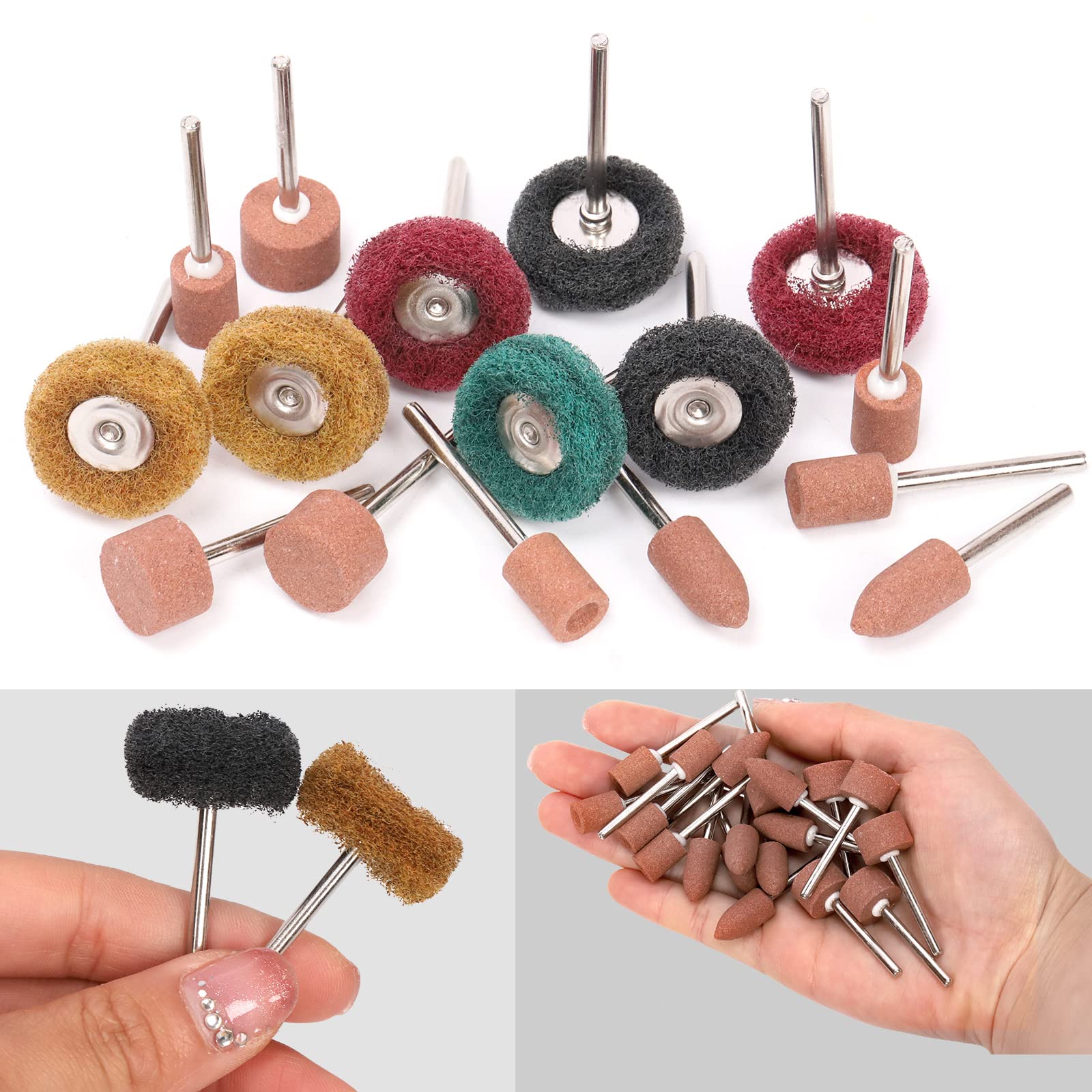 Glarks 62Pcs Abrasivo Grinding Stone Points Sanding Drill Bit e 120/180/320/400 Grits Abrasivo Lucidatura Ruote Set con 1/8 "Shank per Rotary Tool