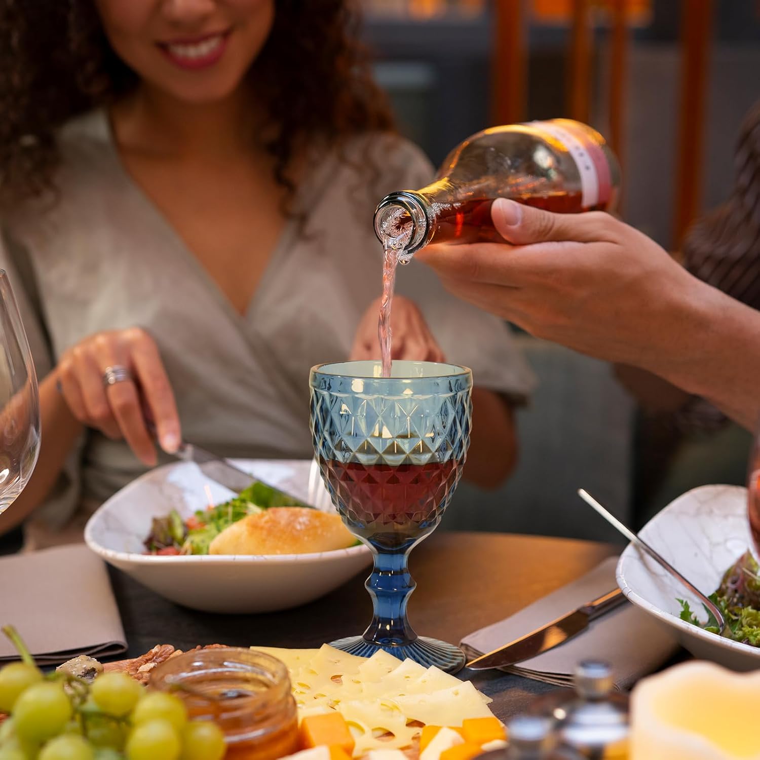 Vintage Wine Glasses Set of 6, 12 OZ Colored Glass Water Goblets, Embossed Floral Decorative Crystal Glass Cups Set, Dishwasher Safe, for Wedding, Party, Red Wine Glass, Bars, Restaurants - Image 5