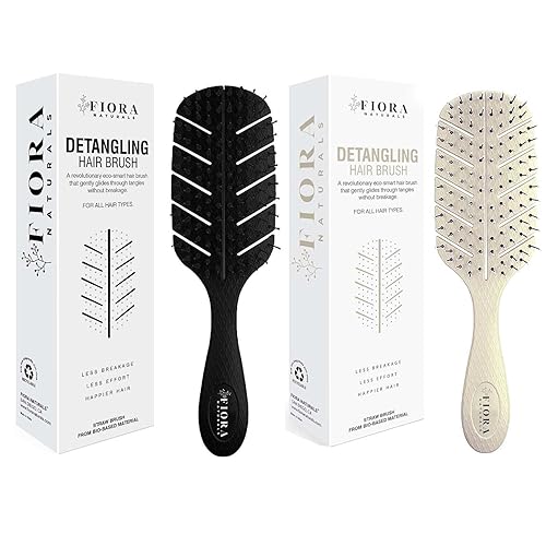 Fiora Naturals - Cepillo desenredante 100% ecológico con cerdas ultrasuaves, se desliza a través de los enredos con facilidad (beige y negro)