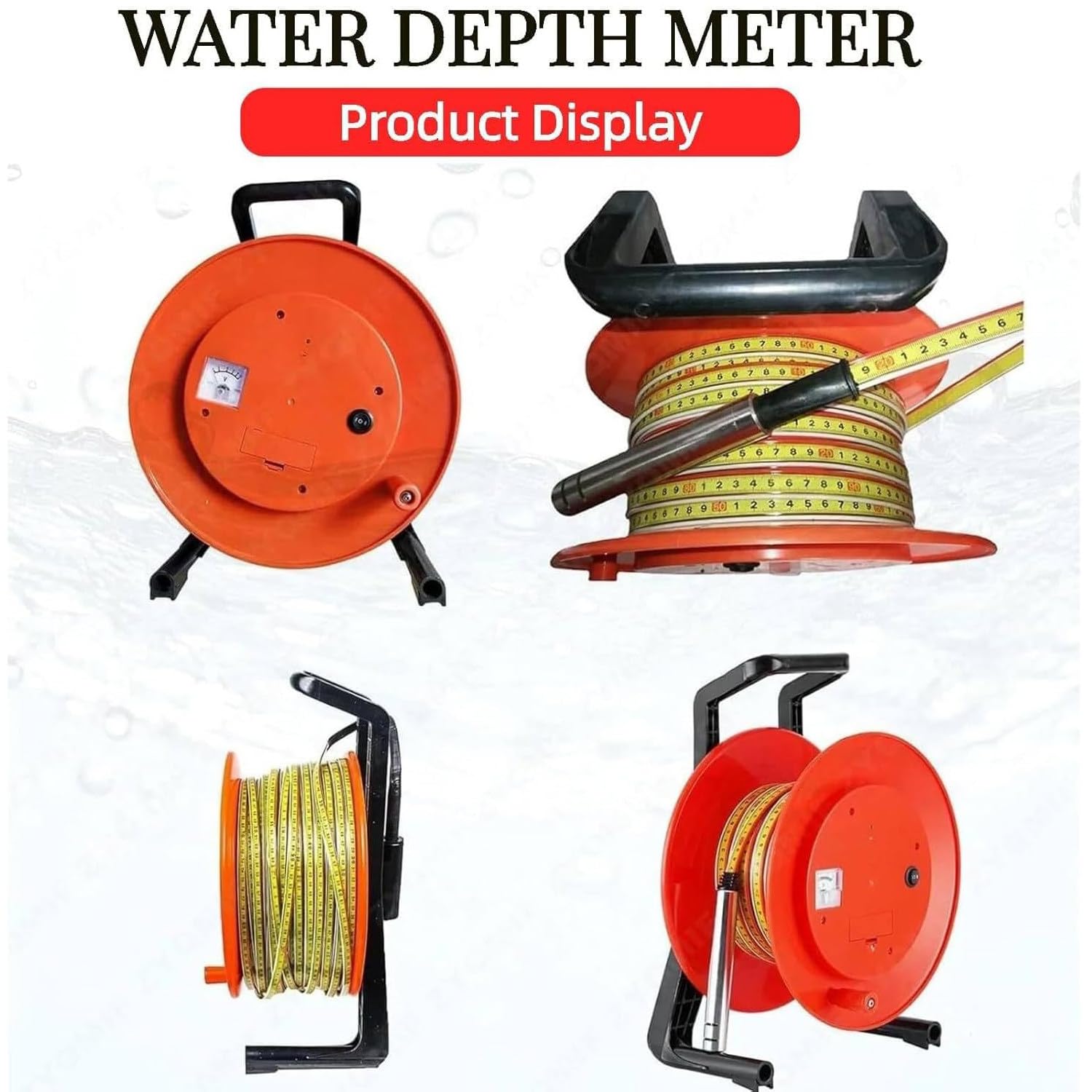 Wasserstandsmesser mit Edelstahlsonde und Stahlband, Tiefenmesser mit Summer und Voltmeter für Brunnen- und Reservoirüberwachung