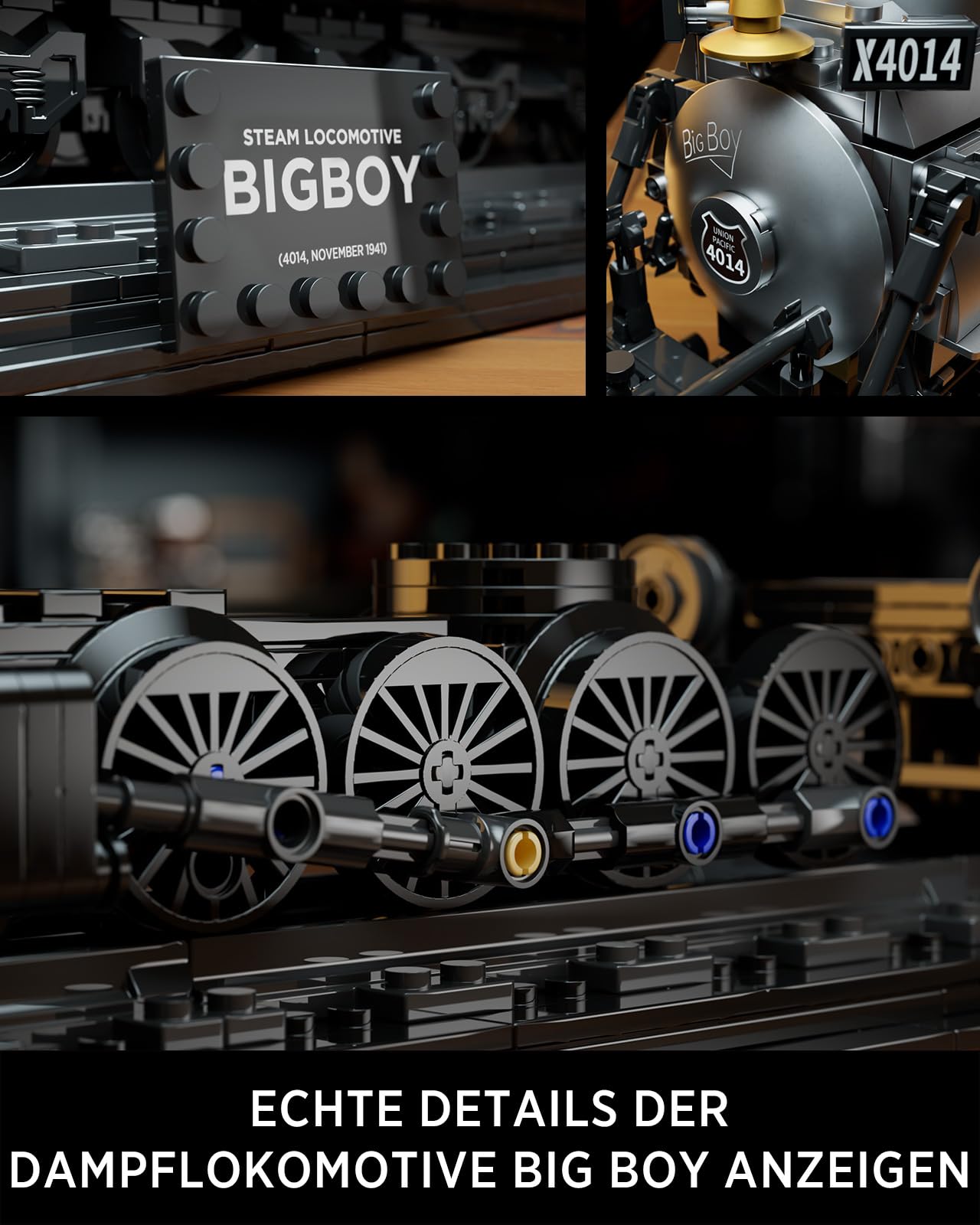 Nifeliz Zug Big Boy Retro Dampflok Klemmbausteine Set, Lokomotive Modell mit Schienen Bauspielzeug, Zug Eisenbahn Geschenk für Erwachsene(1818 Teile)