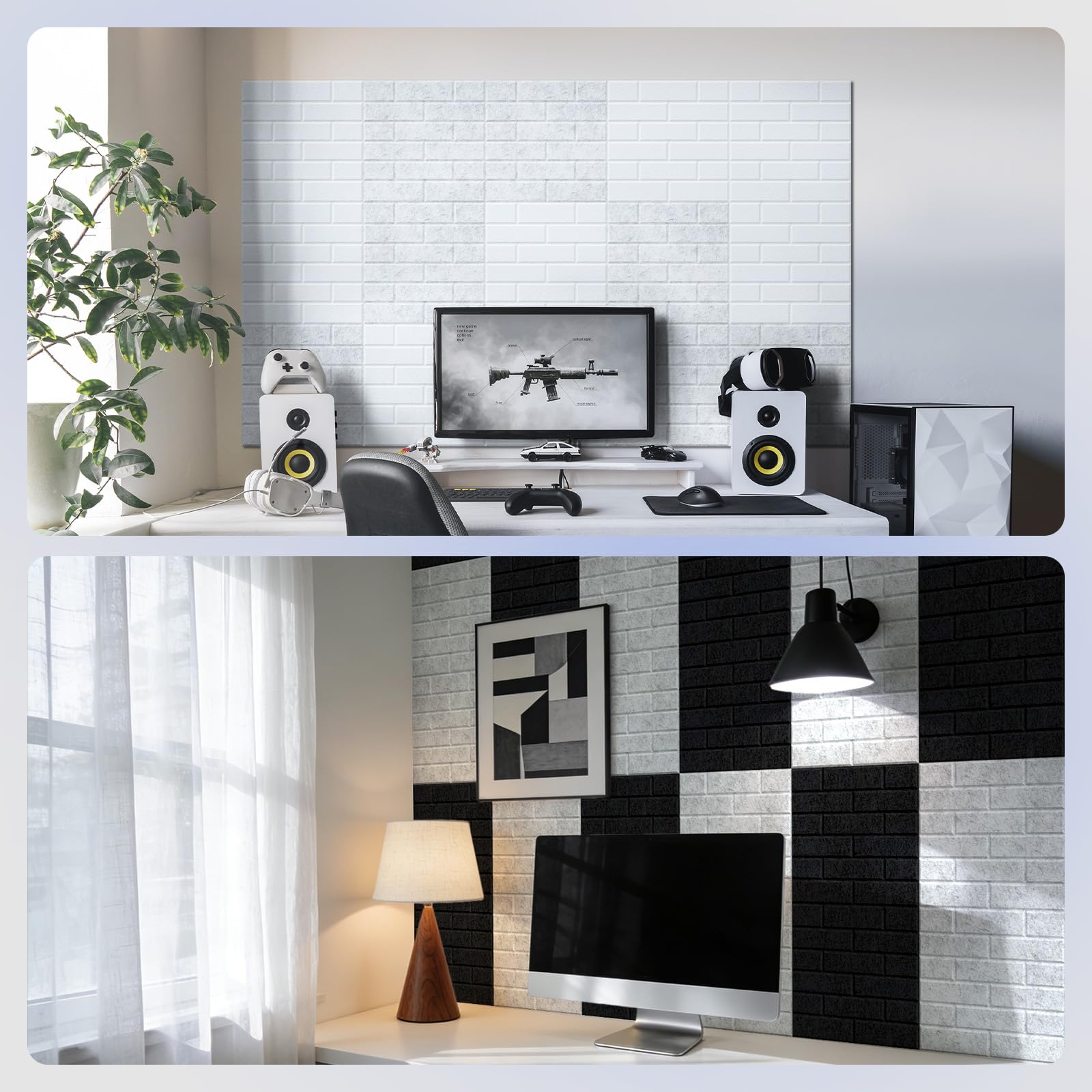 Vieshful Panneaux Acoustiques Autocollants 20 Pièces 30x30cm Aspect Brique | Panneaux Muraux Isolation Phonique, Fibre Polyester, Insonorisation Décorative, Pour Bureau Chambre Salon