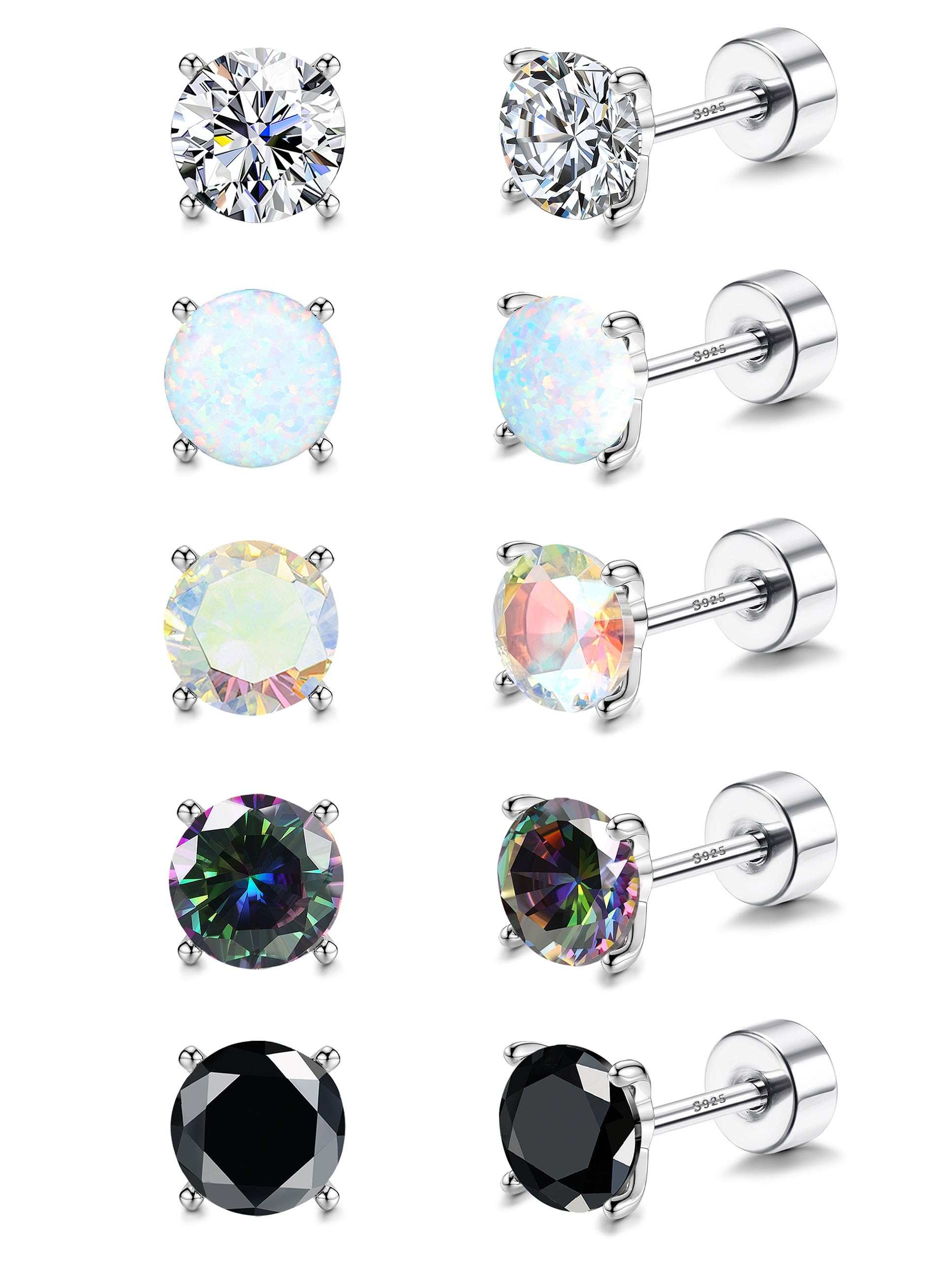 MILACOLATO 5 Pairs 925 Sterling Silver Stud Earrings